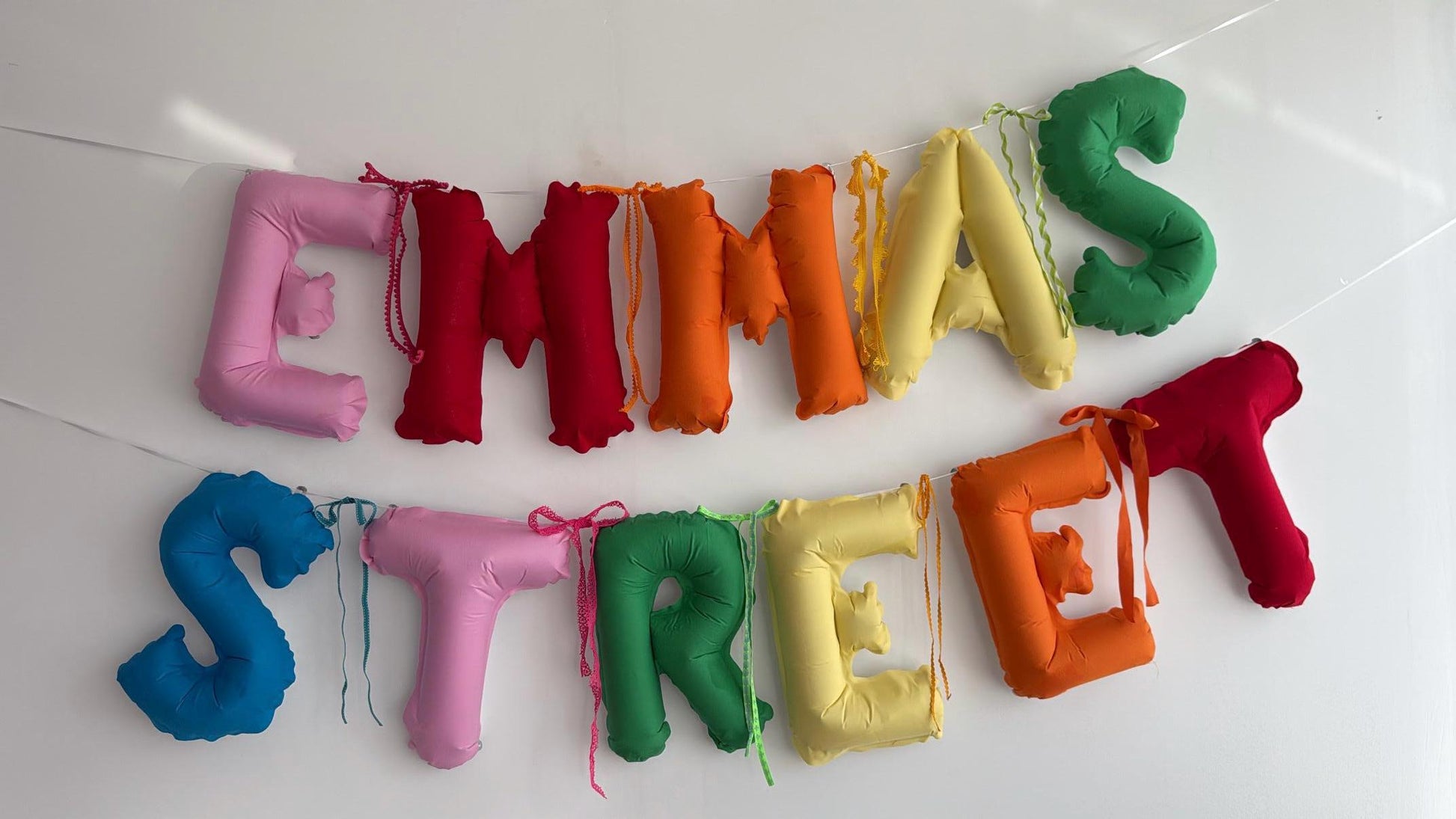 Custom fabric balloon letter name banner for personalized party and event backdrops