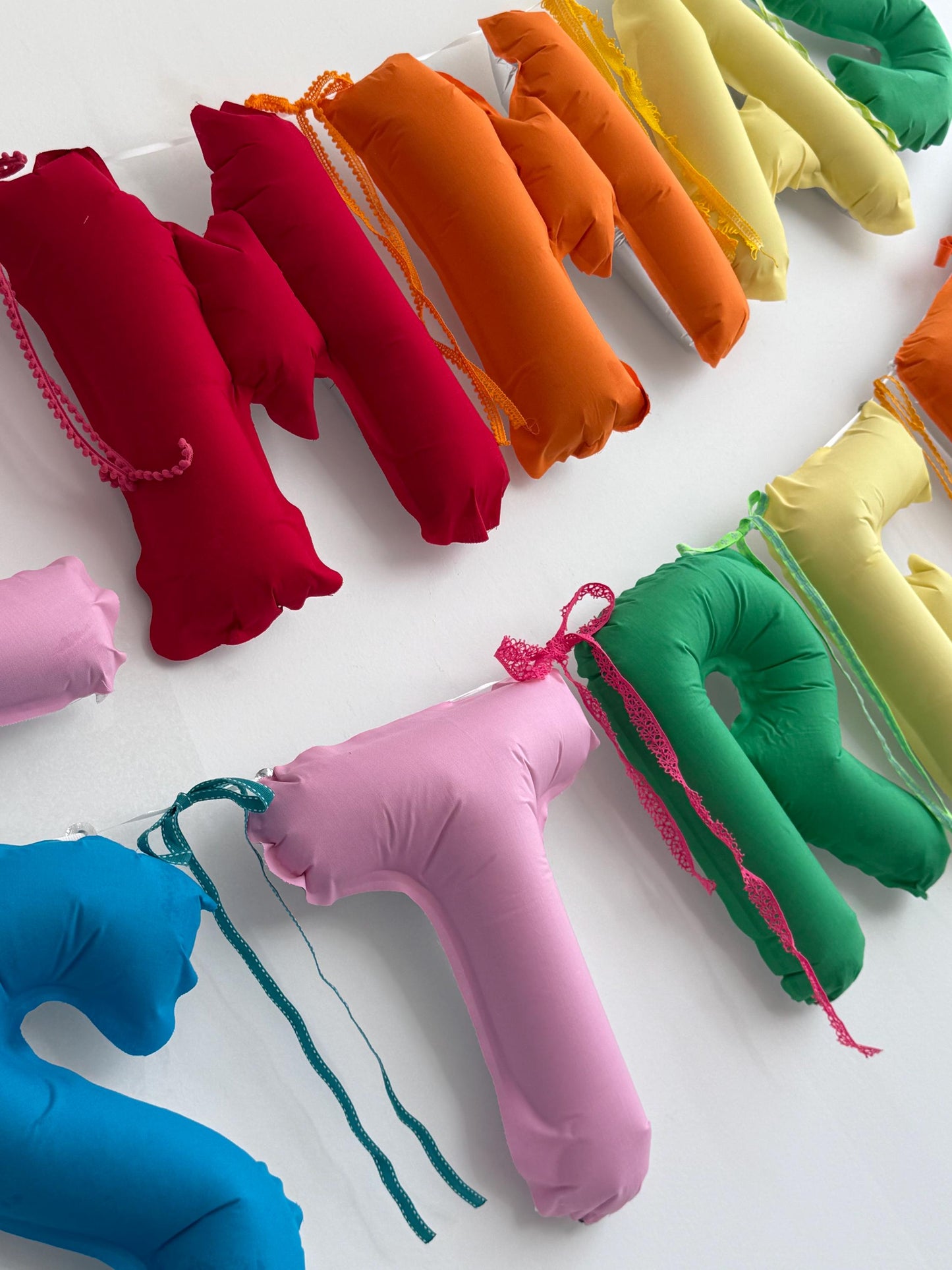 Custom fabric balloon name banner for birthday party and event backdrop decorations