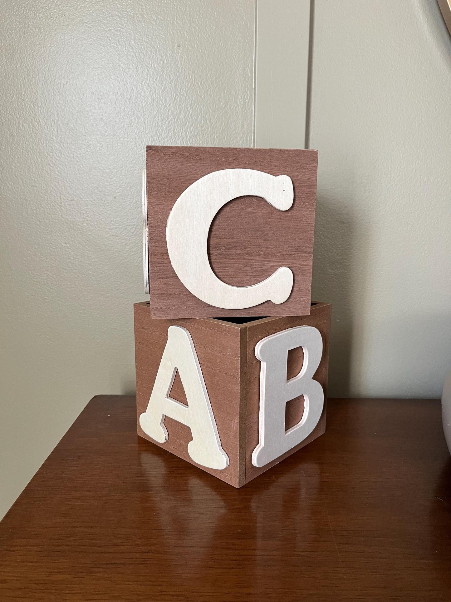 ABC wood blocks | Baby Shower Centerpiece | Birthday Party Centerpiece | 5x5 | Gift Box Nursery Decor | Storage Box Nursery Decor