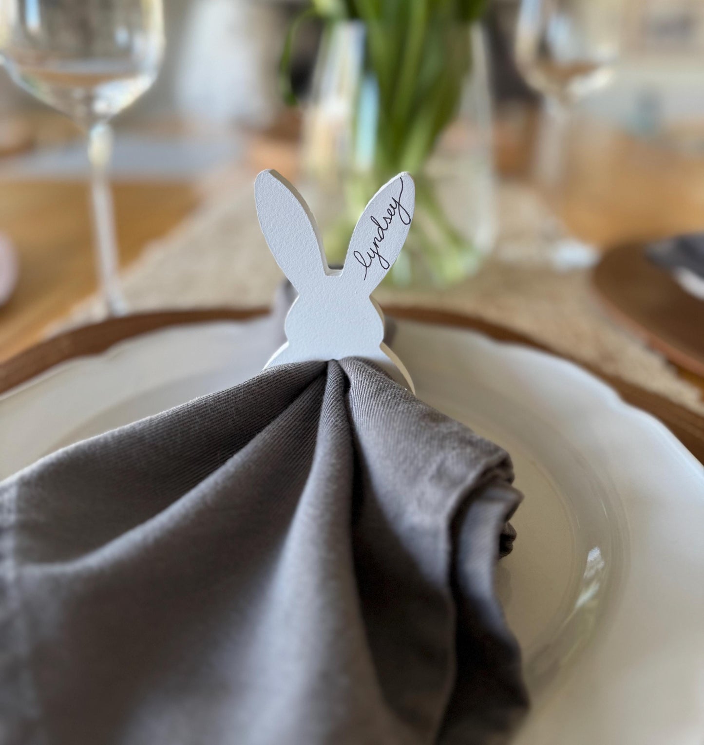 Easter Bunny Napkin Rings | Personalized Napkin Ring | Bunny Decor | Easter Place Setting | Spring Table Decor | Wood Napkin Rings