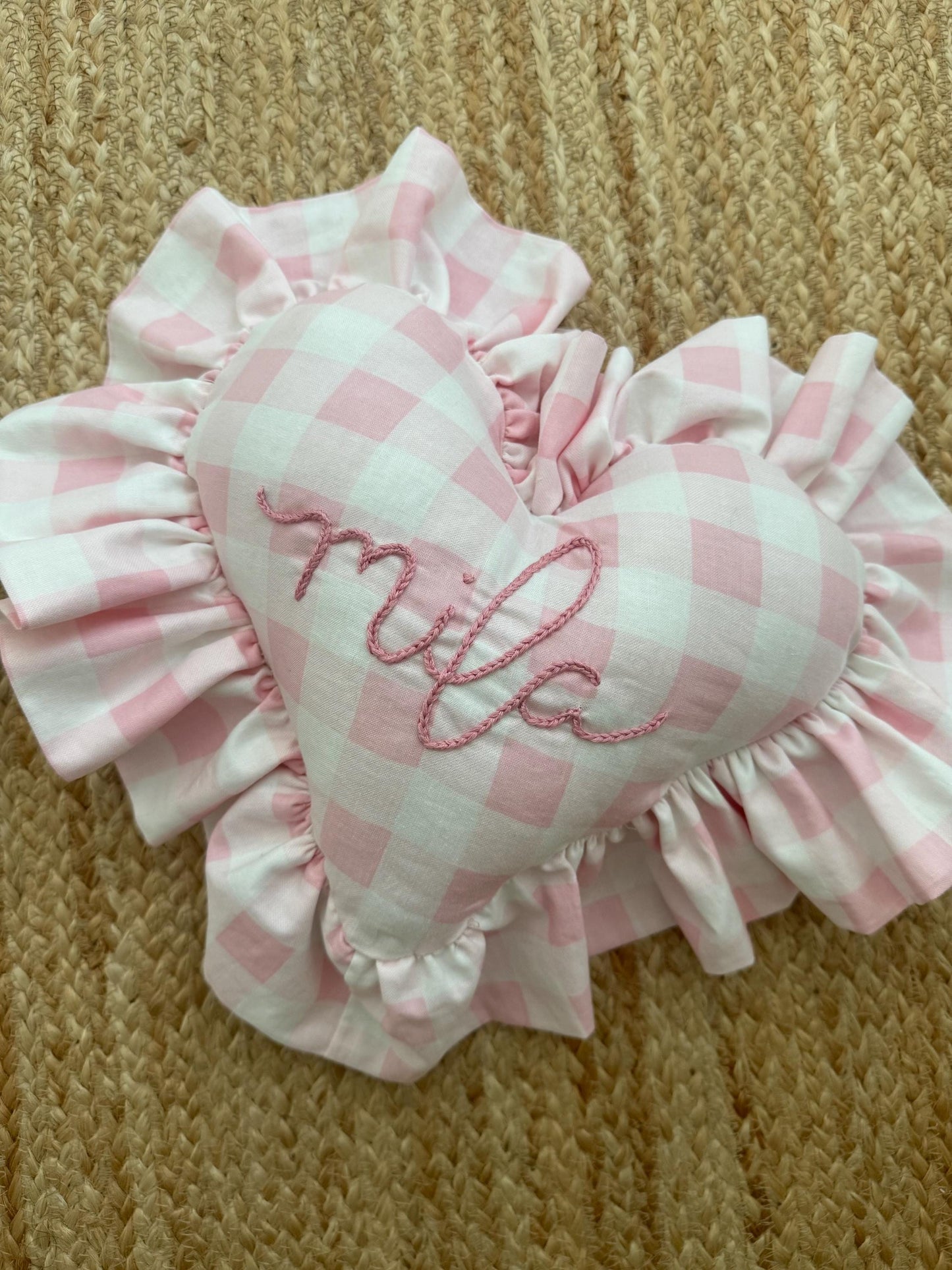 Pink Gingham Heart Pillow | Personalized Embroidered Throw Pillow | Heart Throw Pillow | Gingham Name Heart Pillow | Girl Throw Pillow