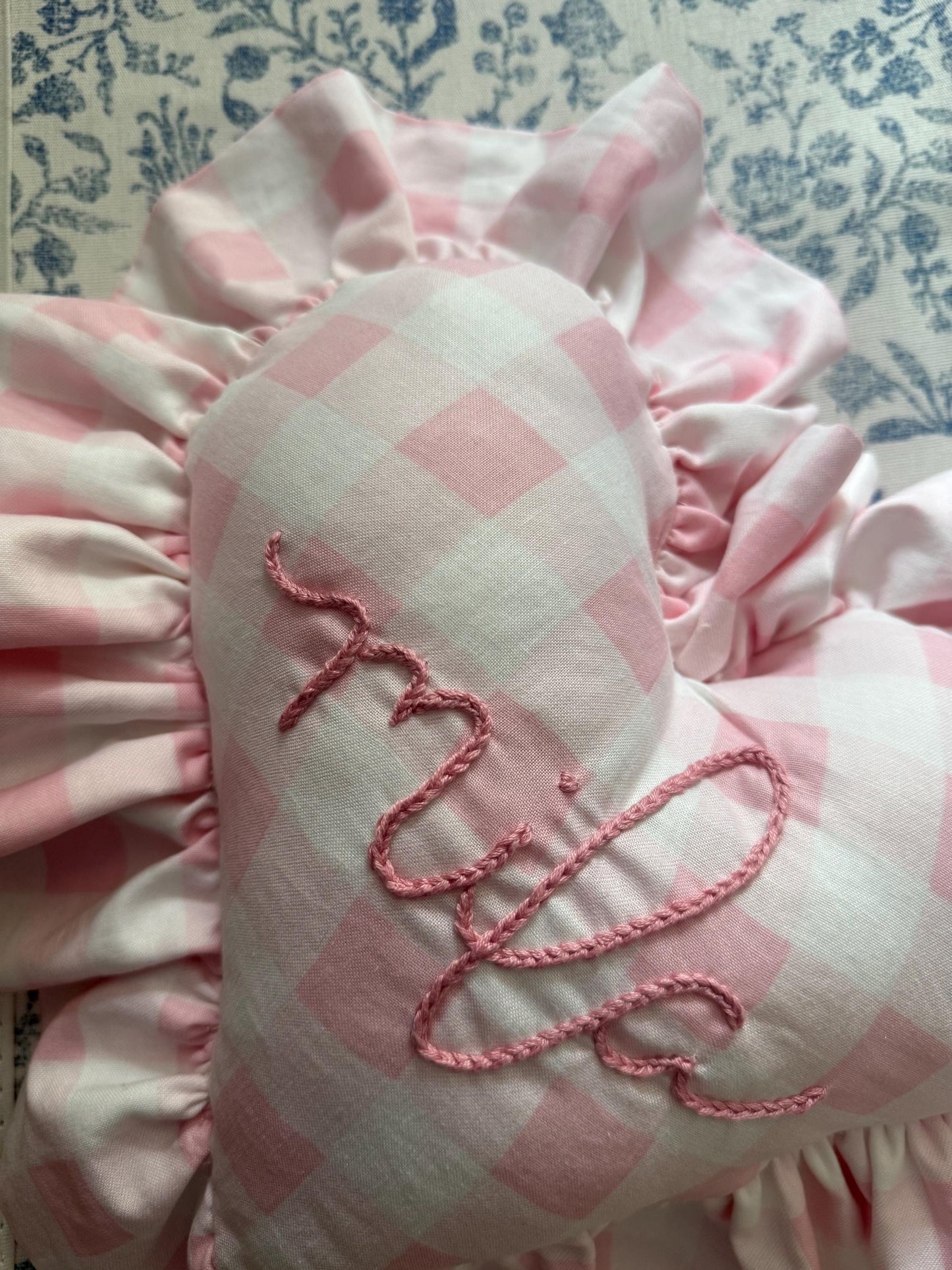 Pink Gingham Heart Pillow | Personalized Embroidered Throw Pillow | Heart Throw Pillow | Gingham Name Heart Pillow | Girl Throw Pillow