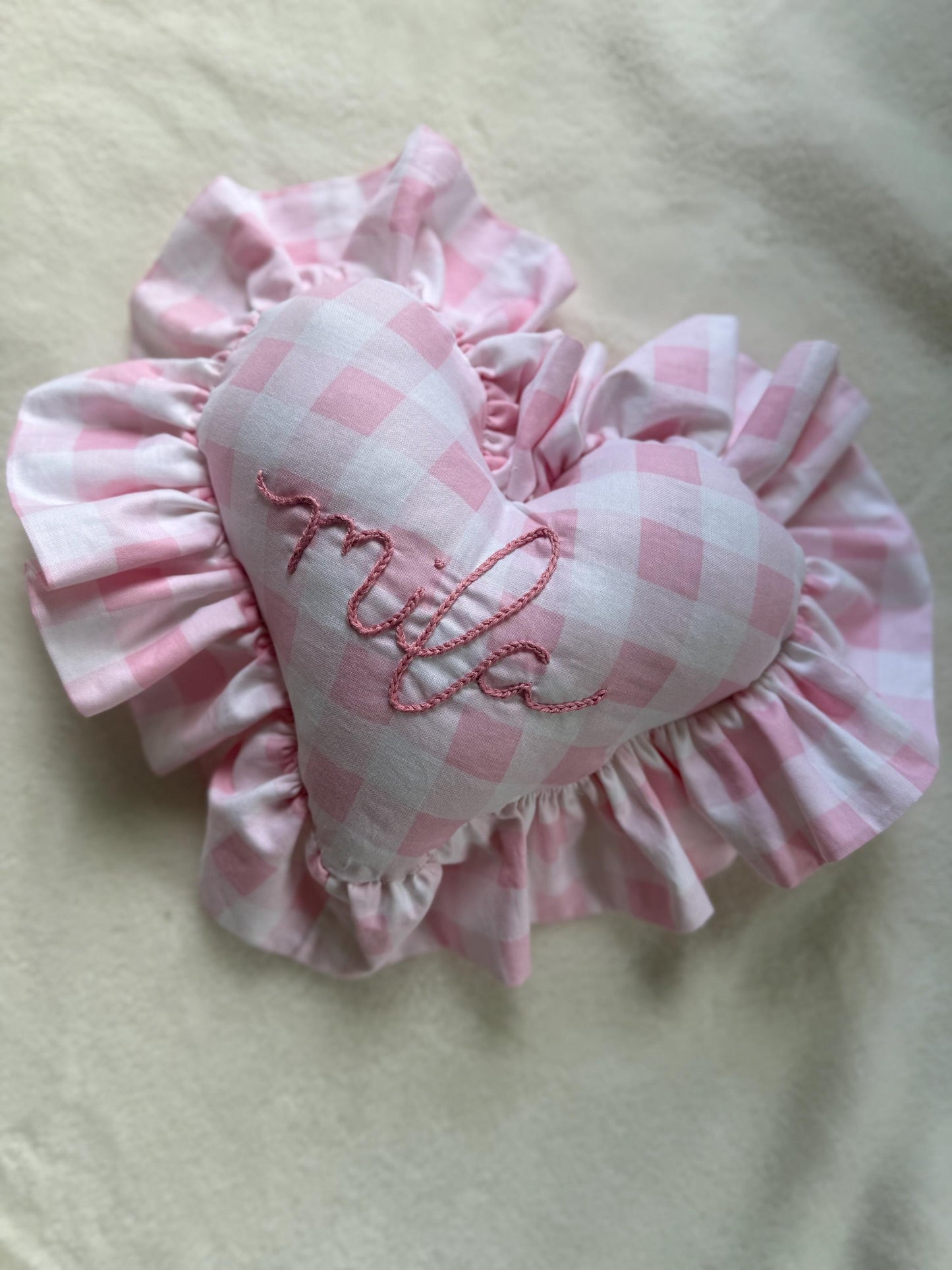 Pink Gingham Heart Pillow | Personalized Embroidered Throw Pillow | Heart Throw Pillow | Gingham Name Heart Pillow | Girl Throw Pillow