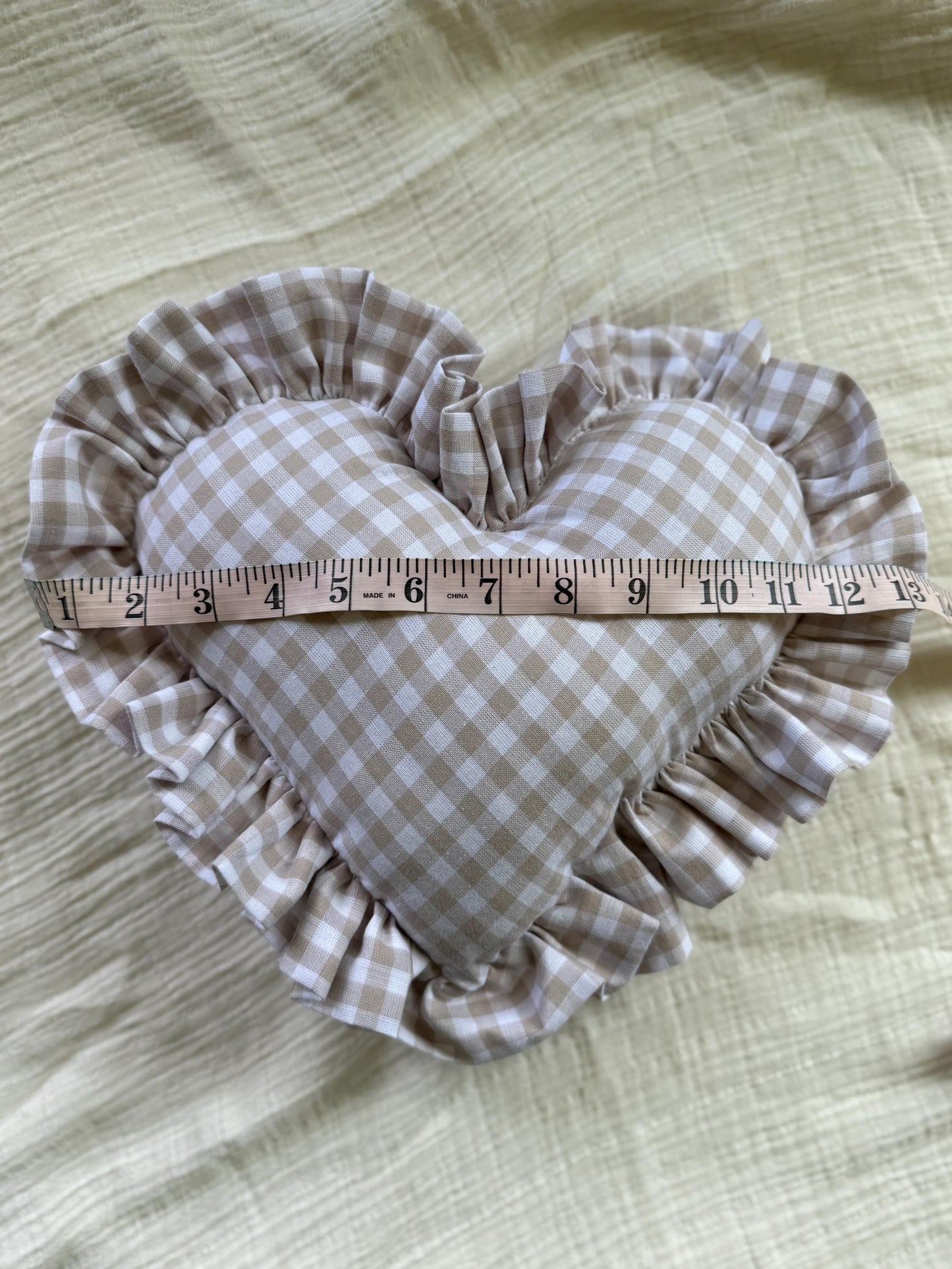 Ruffle Gingham Throw Pillow | Heart Pillow | Throw Pillow | Baby Gift | Neutral Gingham Pillow | Baby Nursery Decor