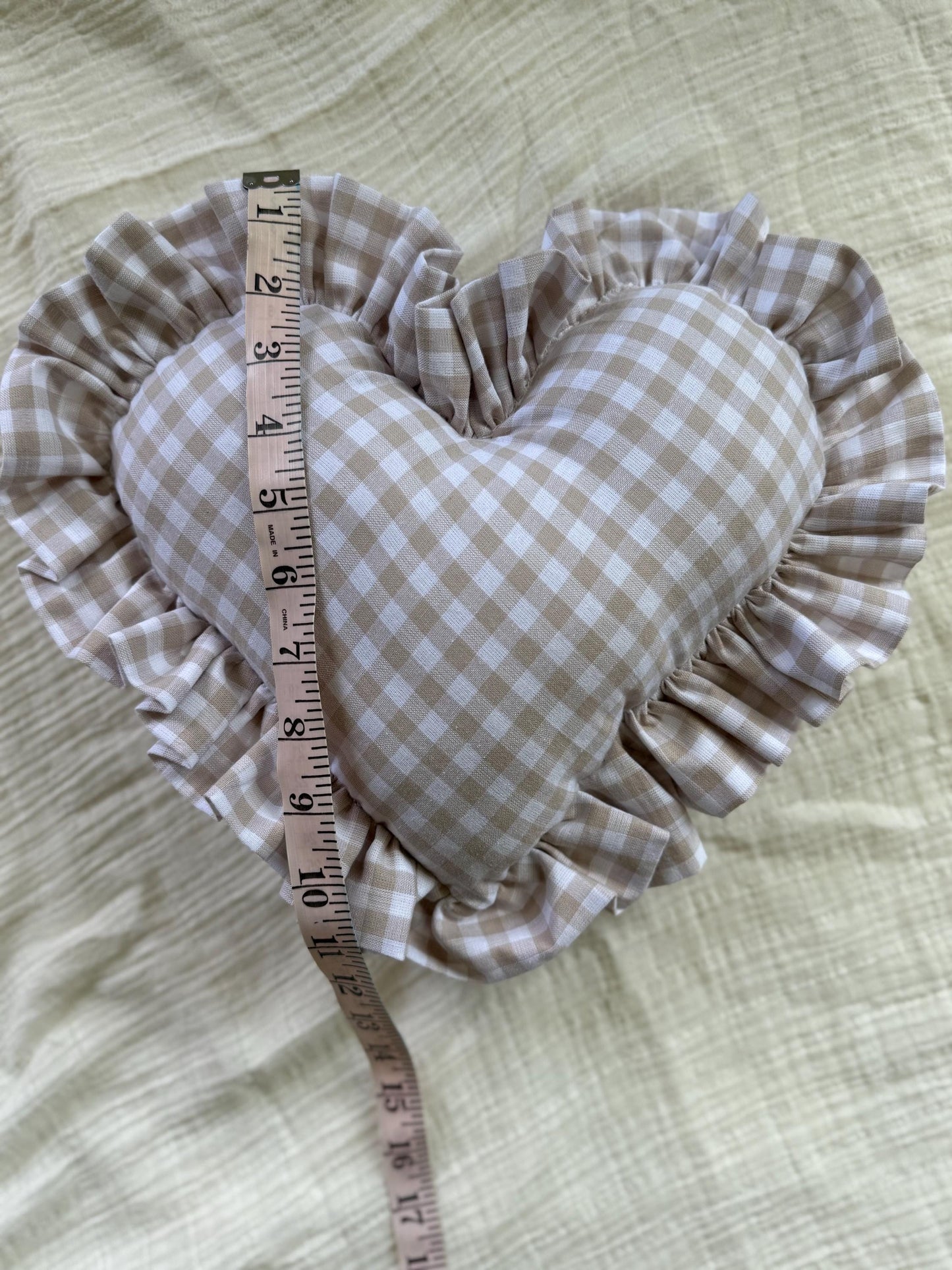 Ruffle Gingham Throw Pillow | Heart Pillow | Throw Pillow | Baby Gift | Neutral Gingham Pillow | Baby Nursery Decor