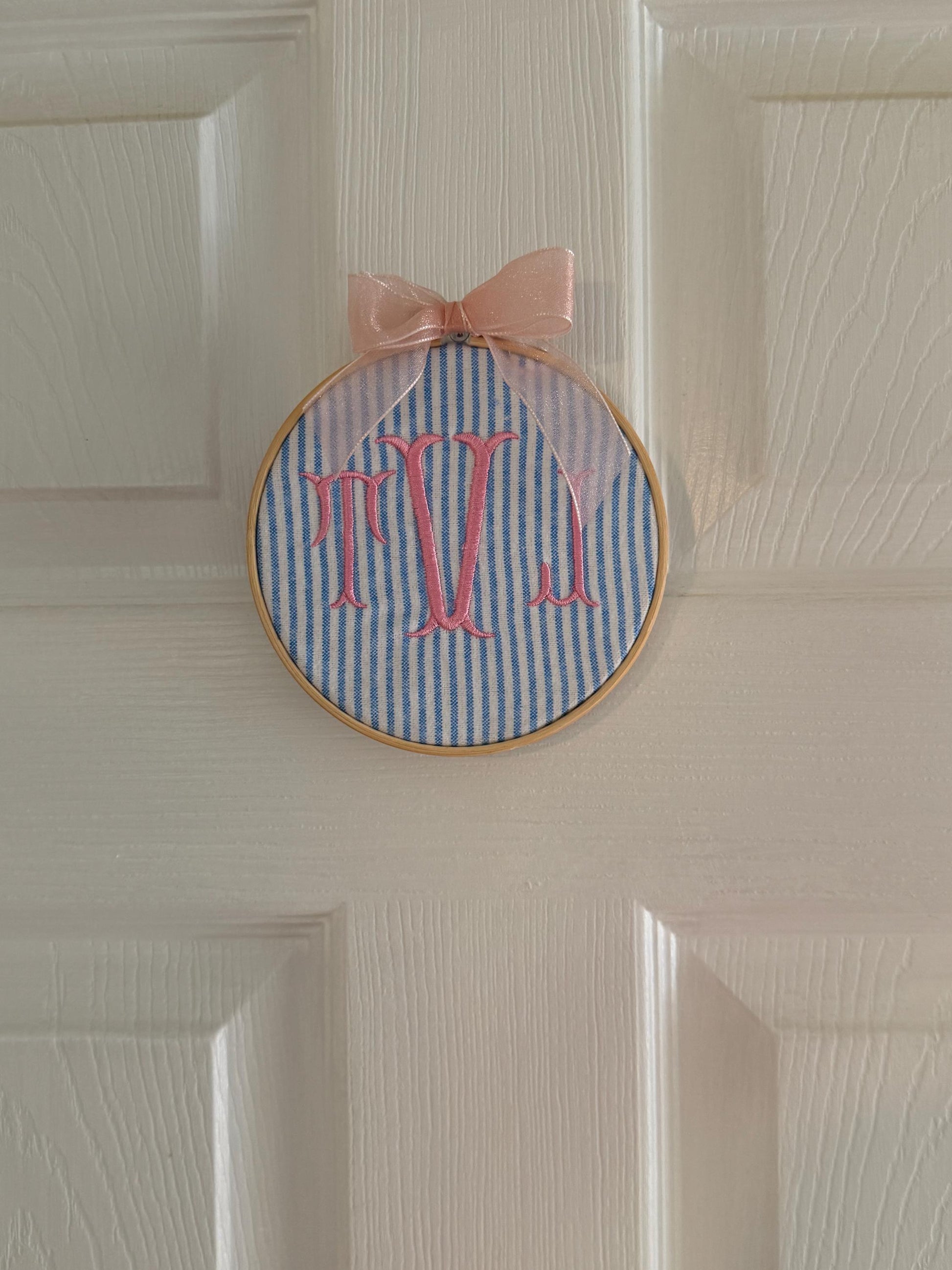 Monogramed Embroidery Hoop | Preppy Baby Personalized Name Sign | Handmade Baby Gift | Baby Announcement Sign | Preppy Nursery Decor | 5.5"