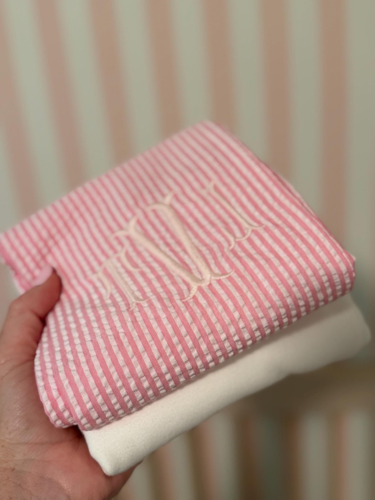 Monogrammed Newborn Bow Sash | Birth Announcement | Seersucker Bow Sash | Baby Photo Prop | Baby Announcement Picture Prop | Preppy Baby Bow