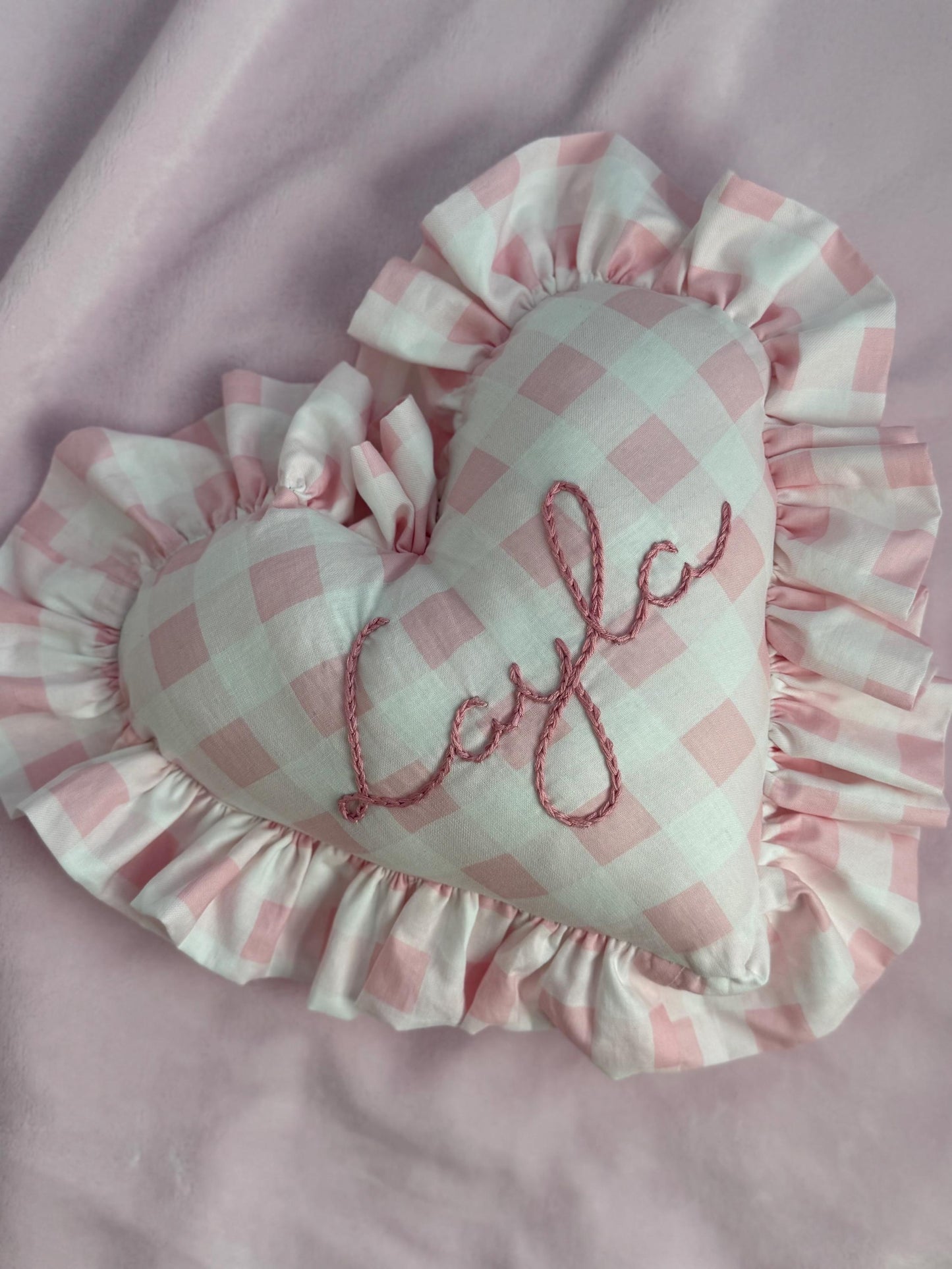 Pink Gingham Heart Pillow | Personalized Embroidered Throw Pillow | Heart Throw Pillow | Gingham Name Heart Pillow | Girl Throw Pillow