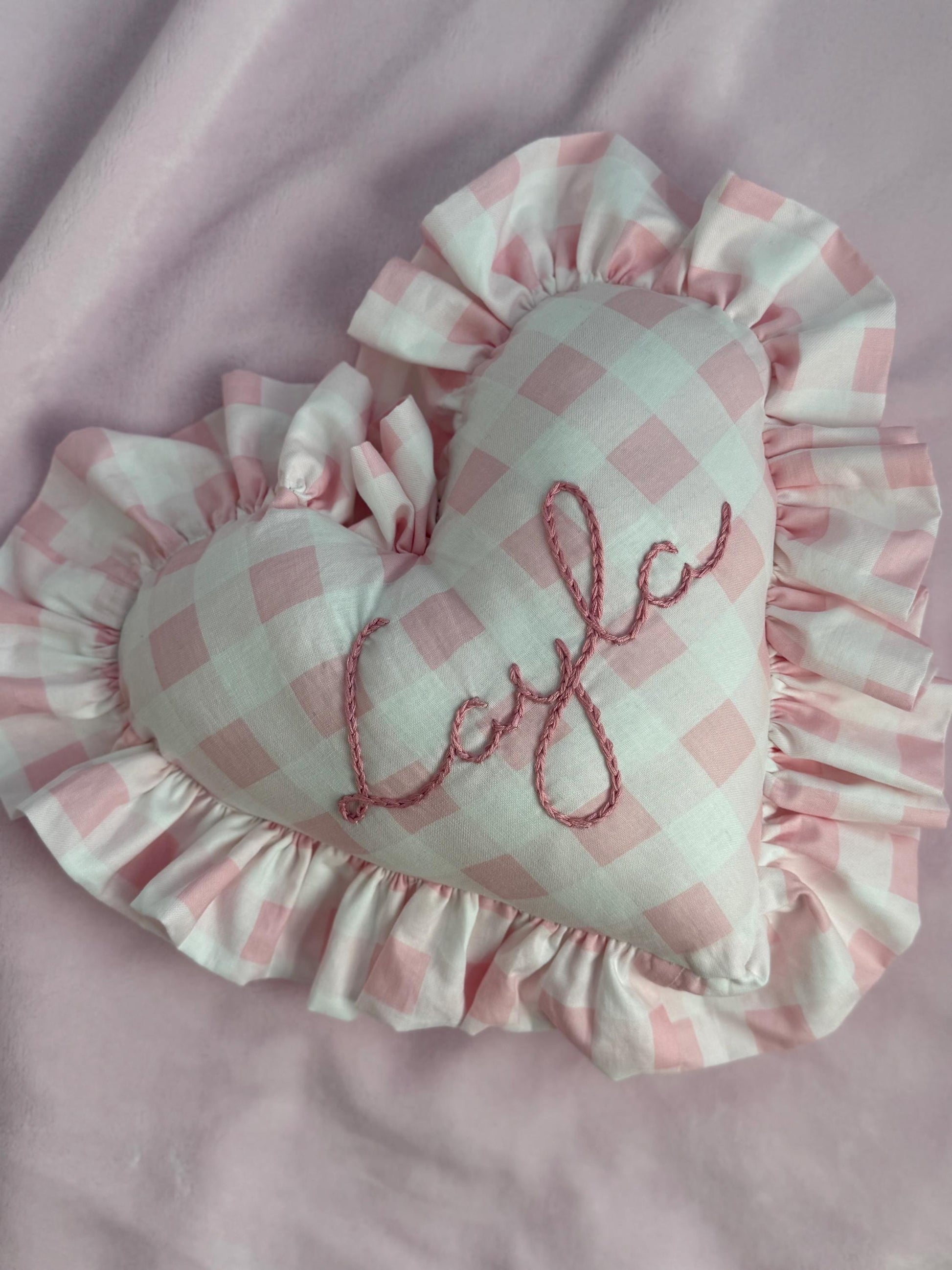 Pink Gingham Heart Pillow | Personalized Embroidered Throw Pillow | Heart Throw Pillow | Gingham Name Heart Pillow | Girl Throw Pillow