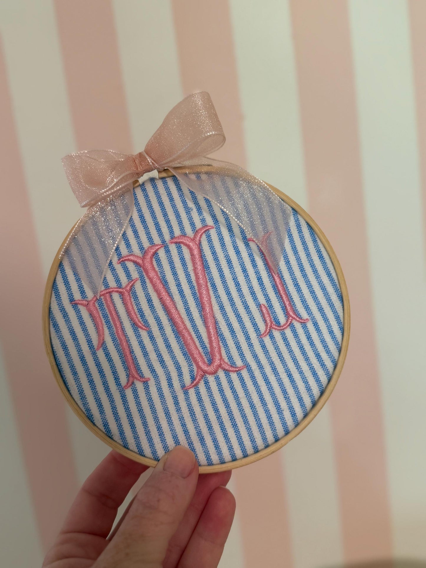 Monogramed Embroidery Hoop | Preppy Baby Personalized Name Sign | Handmade Baby Gift | Baby Announcement Sign | Preppy Nursery Decor | 5.5"
