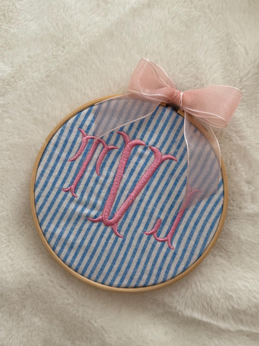 Monogramed Embroidery Hoop | Preppy Baby Personalized Name Sign | Handmade Baby Gift | Baby Announcement Sign | Preppy Nursery Decor | 5.5"