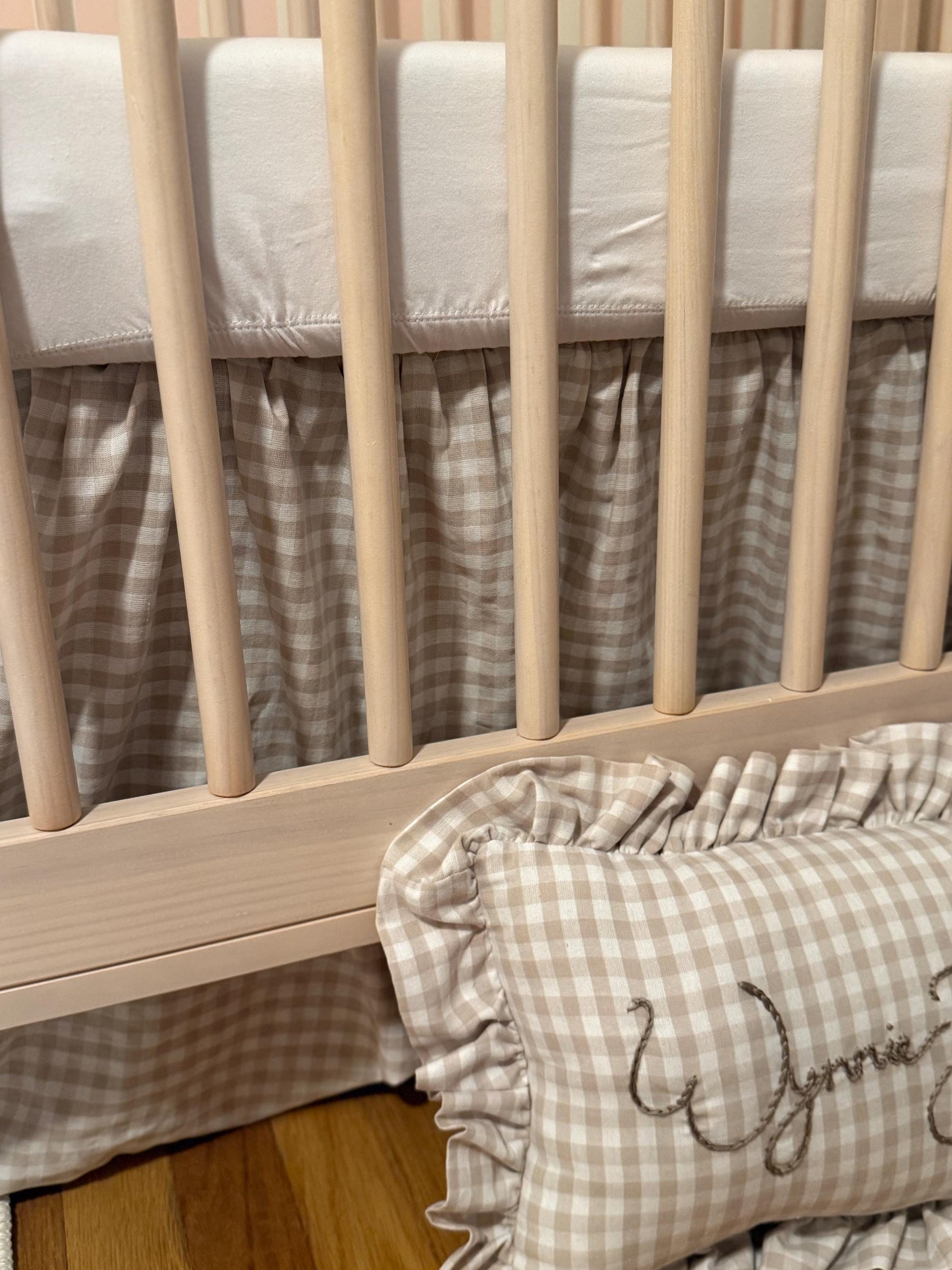 Crib Skirt | Custom matching crib skirt | Ruffled gingham crib skirt to match pillow
