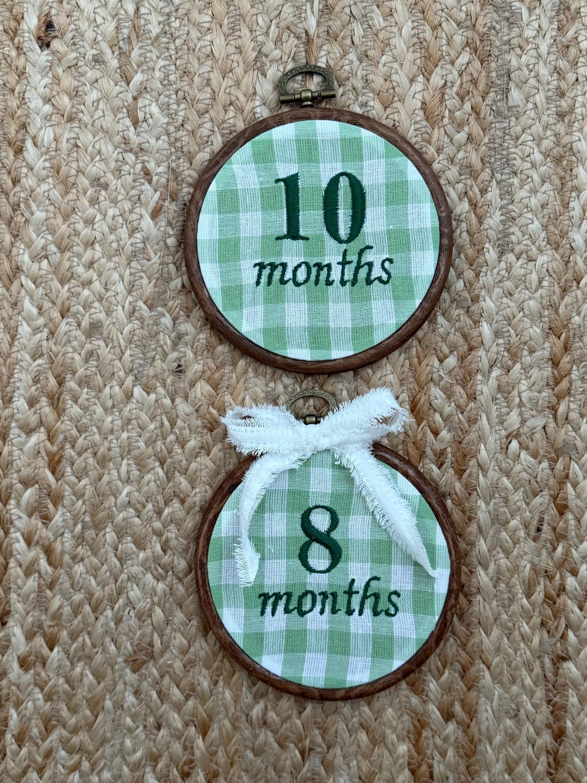 Green Gingham First Year Milestone Hoops | Embroidered Baby Milestone | Photo Props | Baby Boy Gift