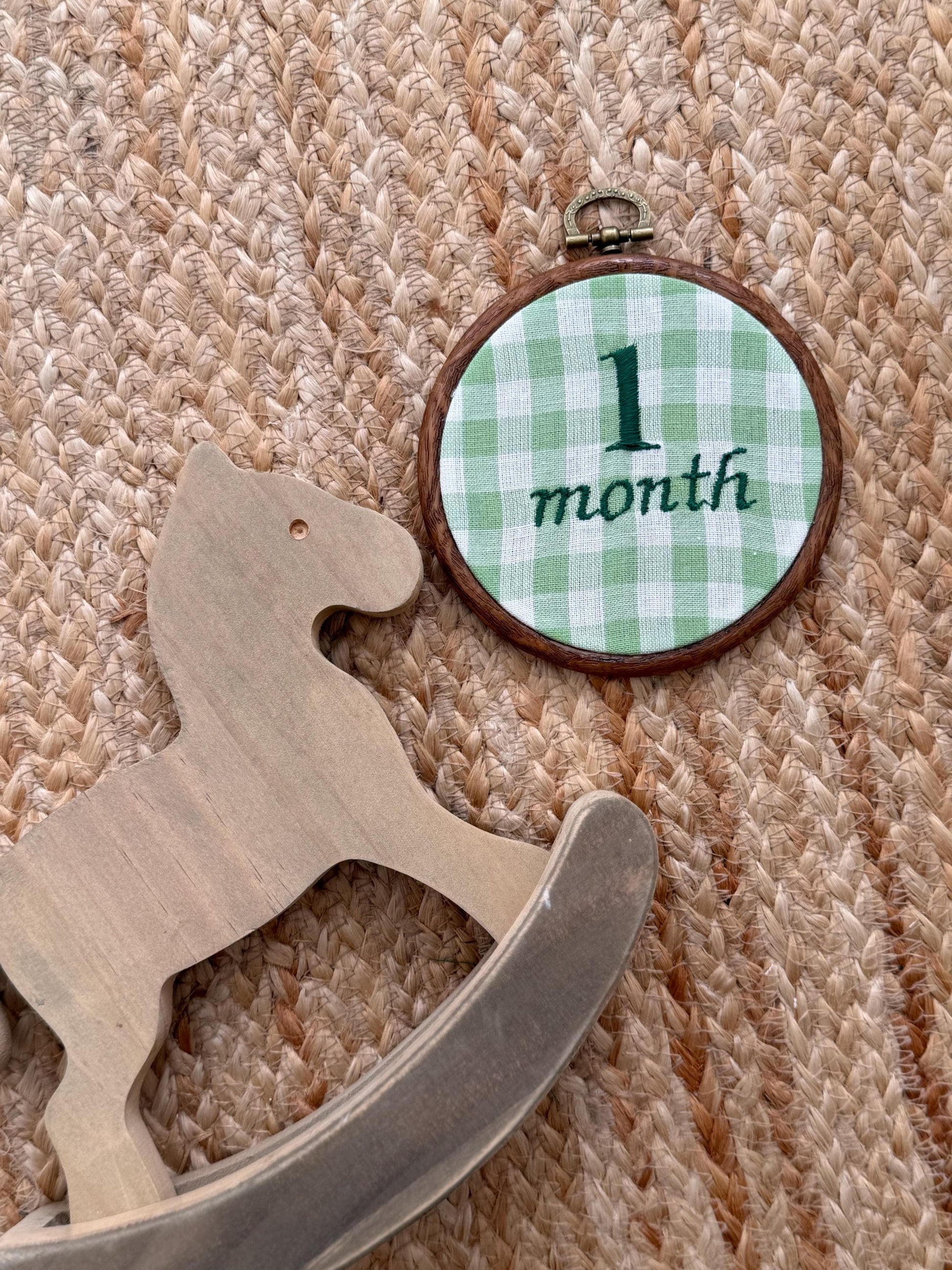 Green Gingham First Year Milestone Hoops | Embroidered Baby Milestone | Photo Props | Baby Boy Gift