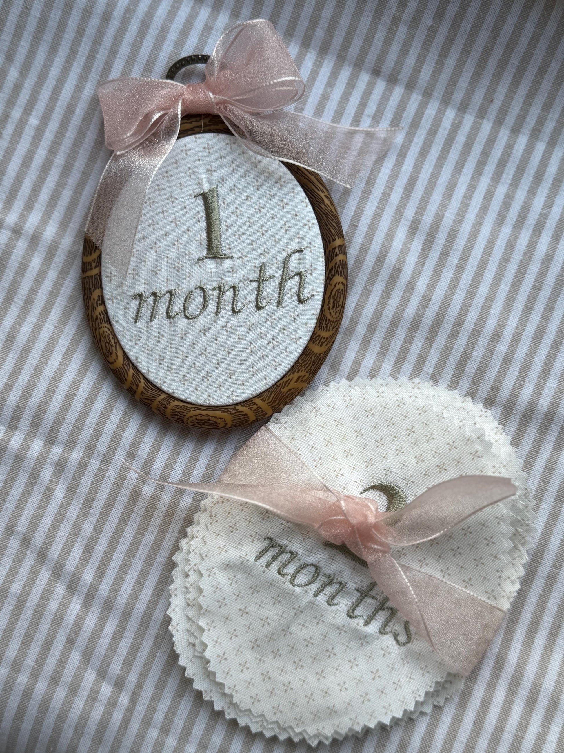 First Year Milestone Hoops with name ring | Embroidered Baby Milestone | Month Sign with Bow | Photo Props | Baby Milestone