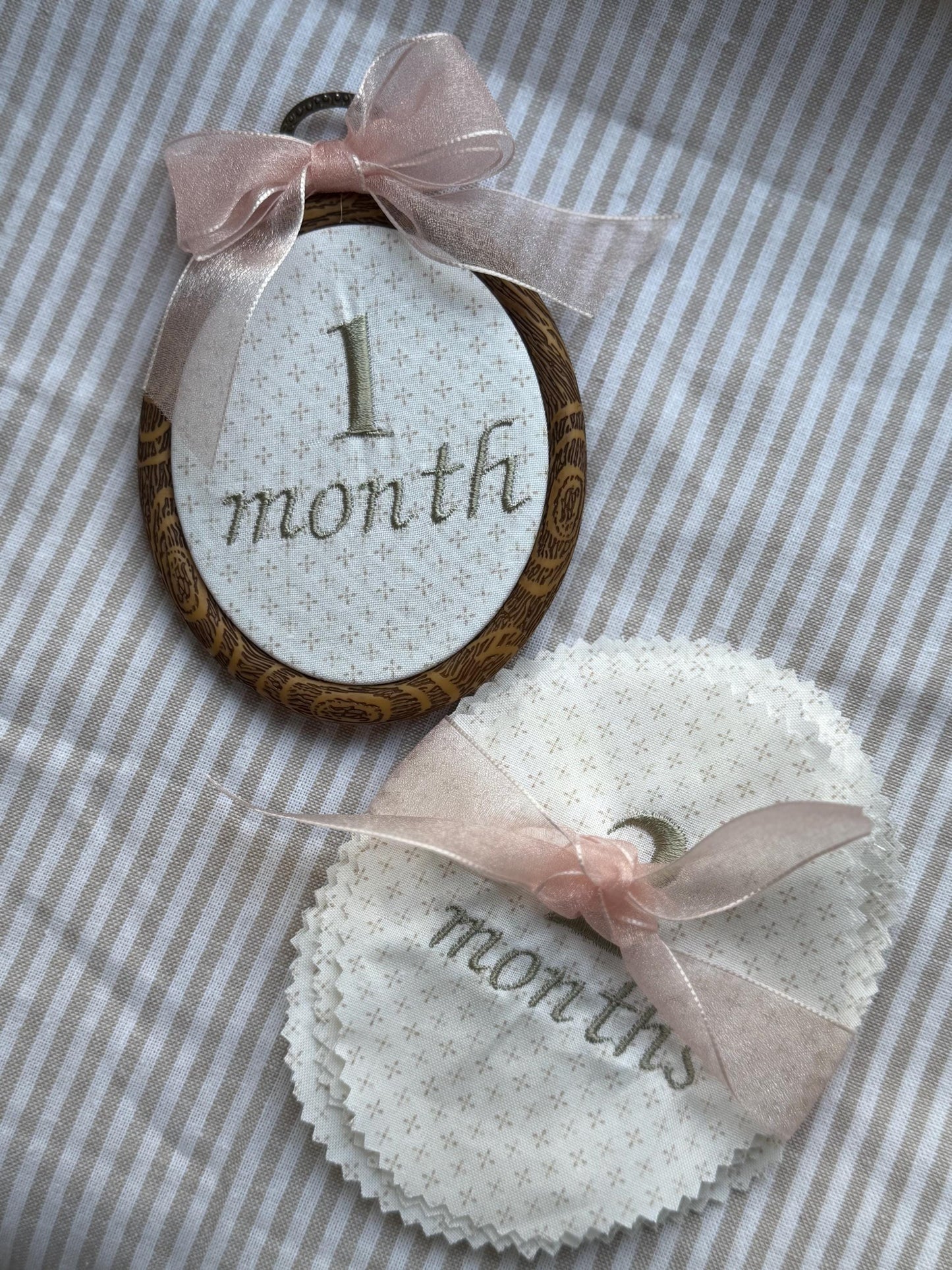 First Year Milestone Hoops | Embroidered Baby Milestone | Month Sign with Bow | Photo Props | Baby Milestone