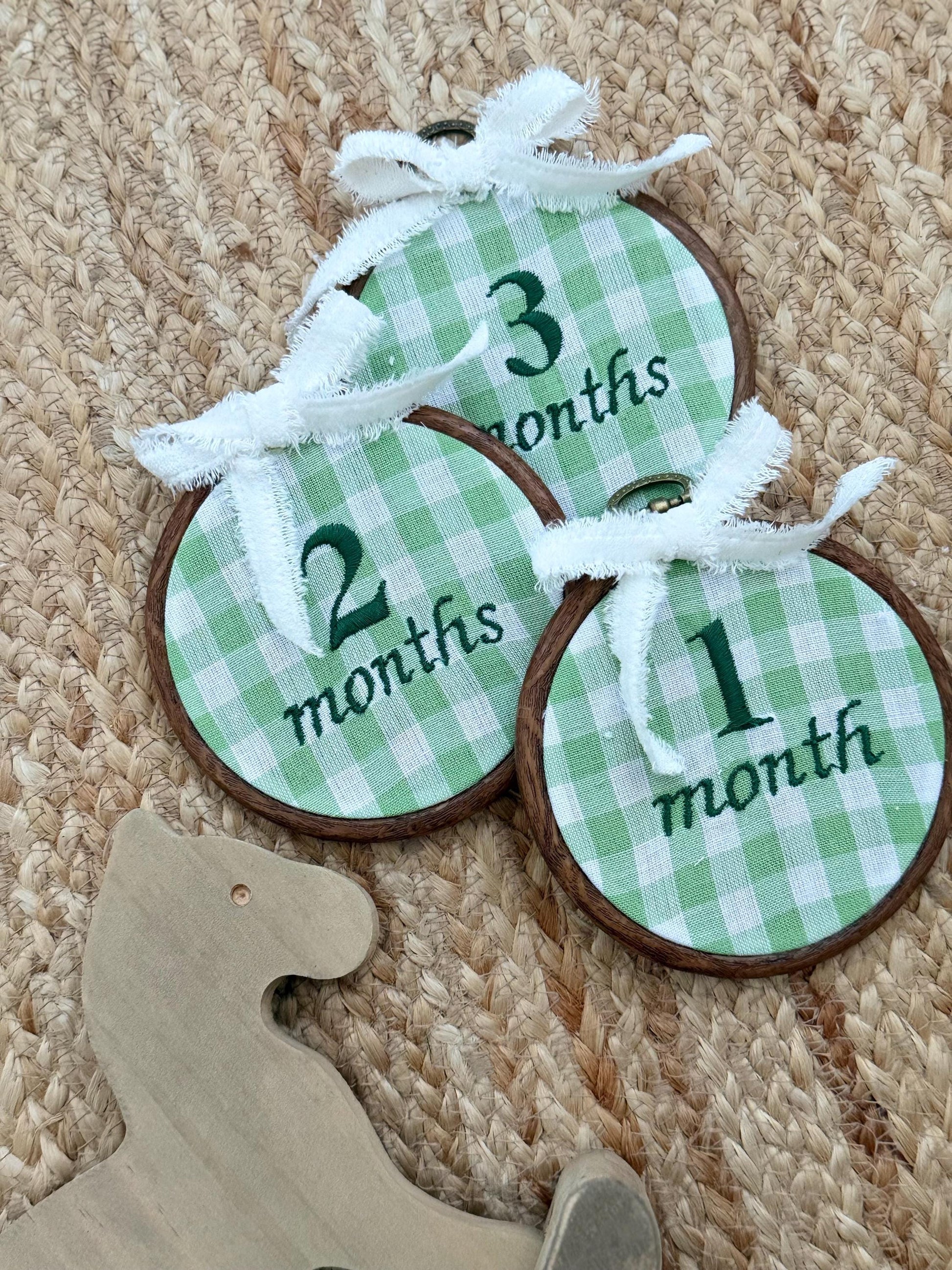 Green Gingham First Year Milestone Hoops | Embroidered Baby Milestone | Photo Props | Baby Girl Gift