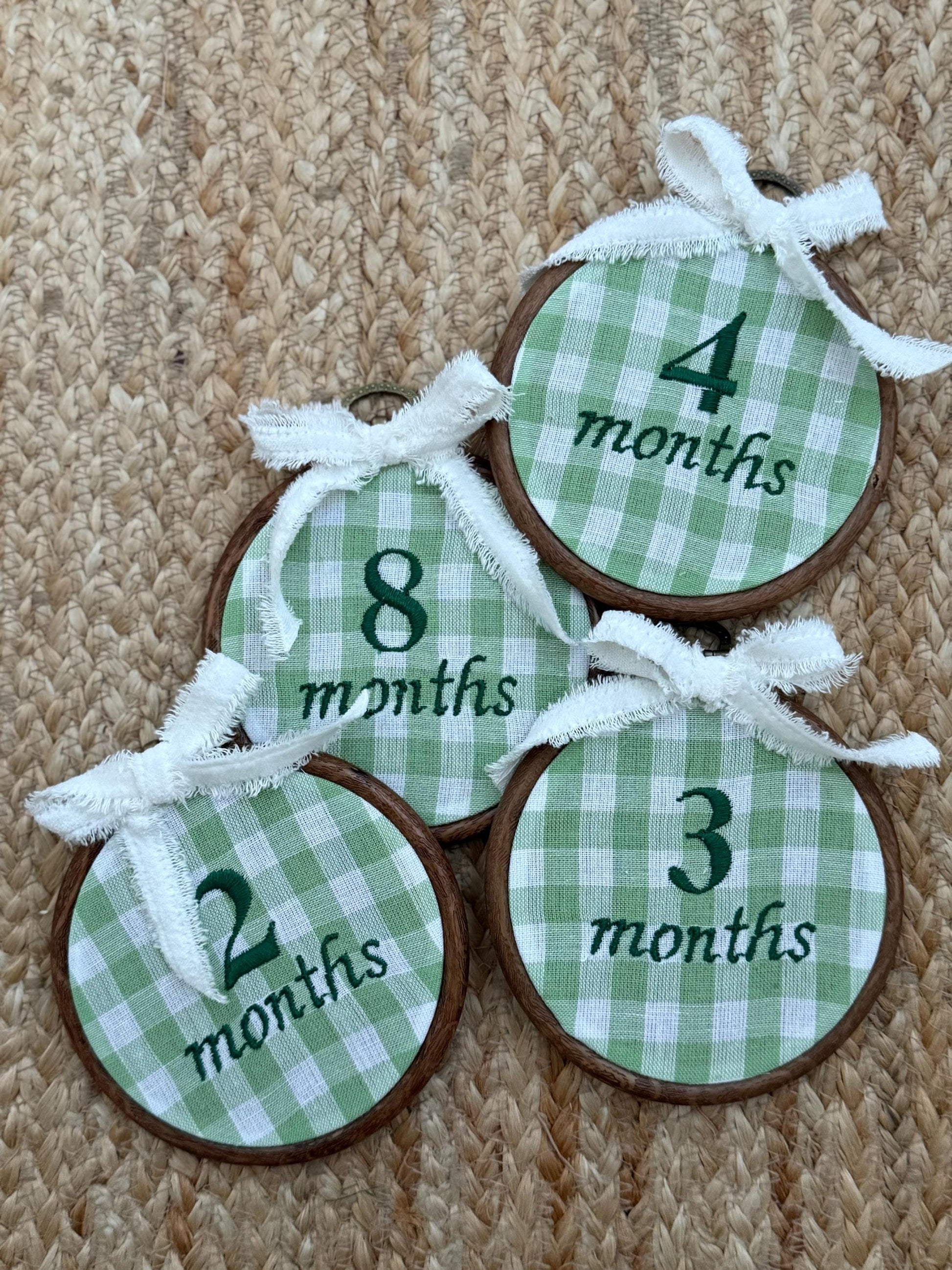 Green Gingham First Year Milestone Hoops | Embroidered Baby Milestone | Photo Props | Baby Girl Gift