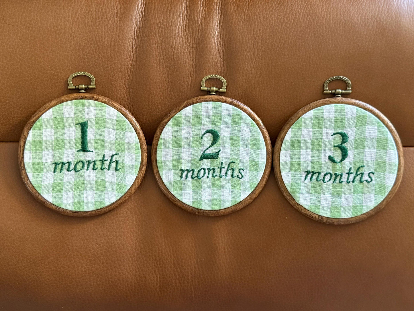 Green Gingham First Year Milestone Hoops | Embroidered Baby Milestone | Photo Props | Baby Boy Gift