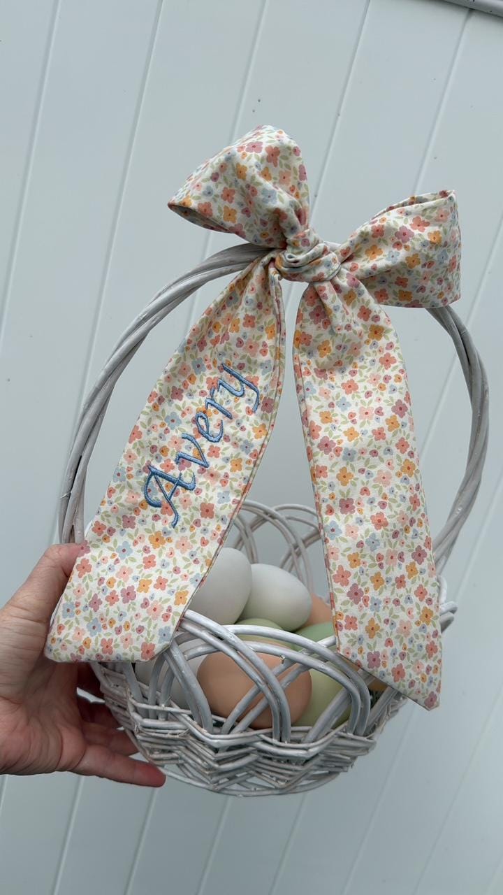 Personalized Easter Basket Bow | Embroidered Name Easter Bow | Easter Basket Decoration | Kids Easter Gift