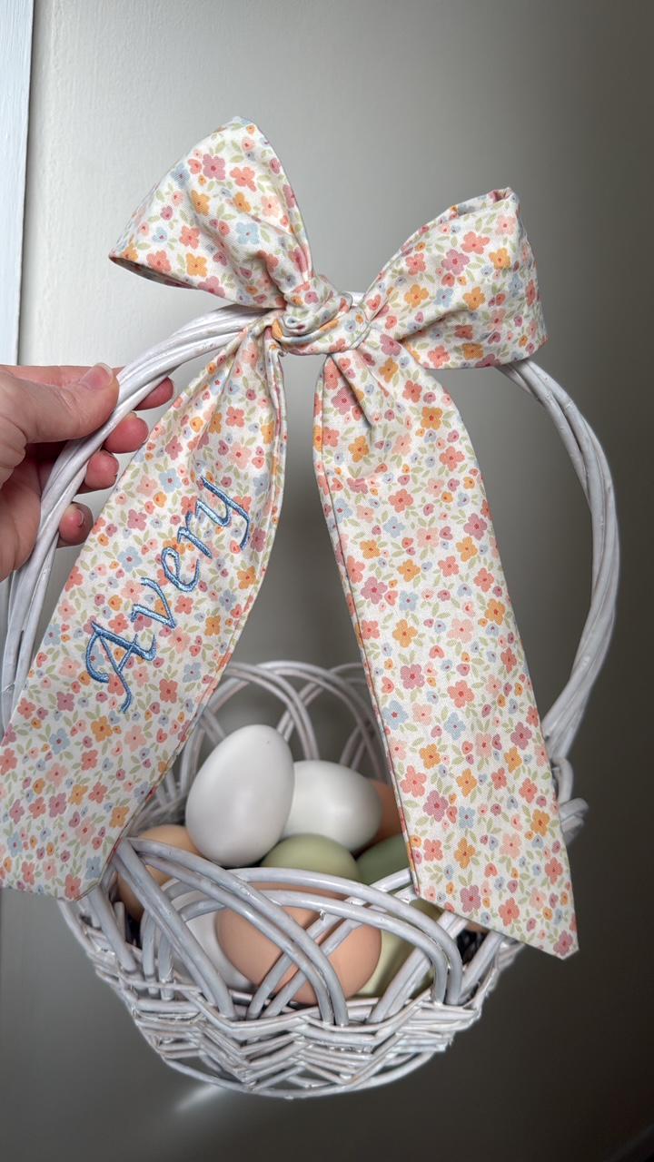 Personalized Easter Basket Bow | Embroidered Name Easter Bow | Easter Basket Decoration | Kids Easter Gift