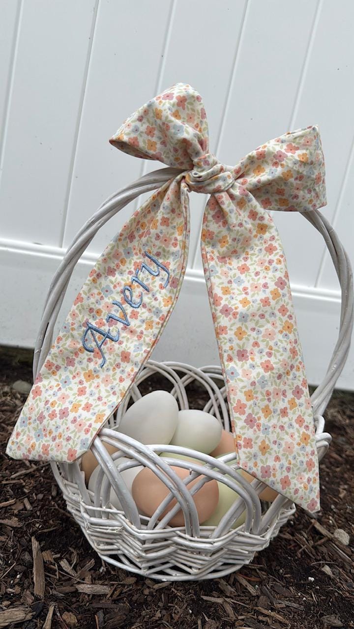 Personalized Easter Basket Bow | Embroidered Name Easter Bow | Easter Basket Decoration | Kids Easter Gift