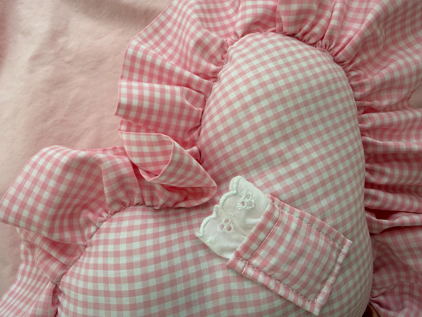 Personalized Pink Gingham Heart Pillow with Tooth Pocket | Embroidered Ruffle Throw | Tooth Fairy Pillow