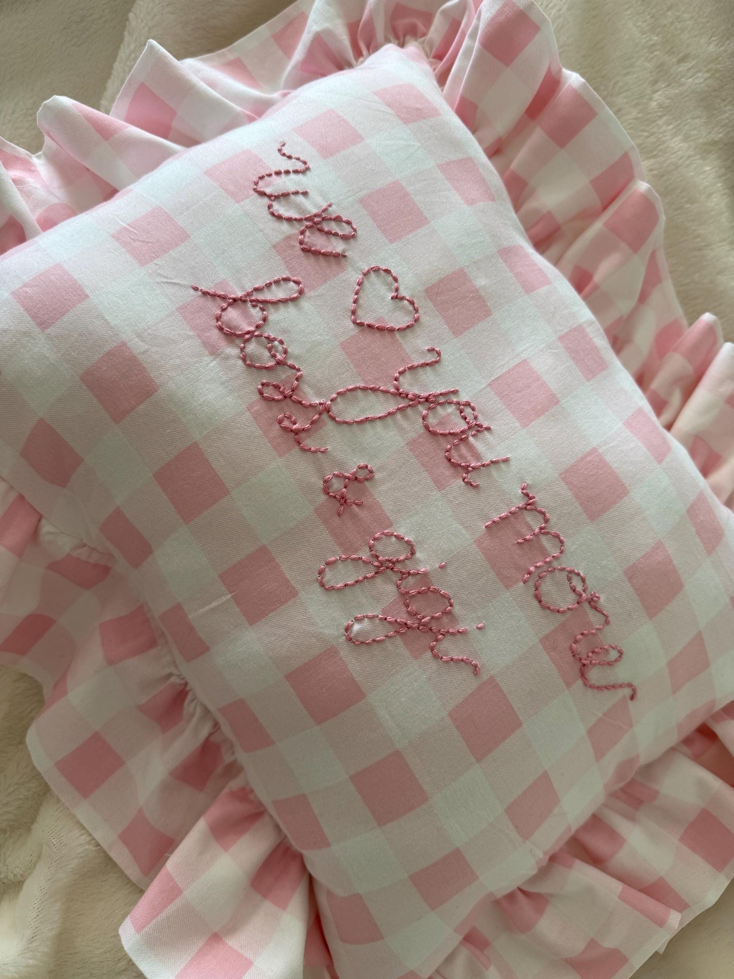 Pink Gingham Embroidered Throw Pillow | Personalized Pillow | Handmade Throw Pillow | Baby Gift | Pink Gingham Pillow | Bedroom Decor