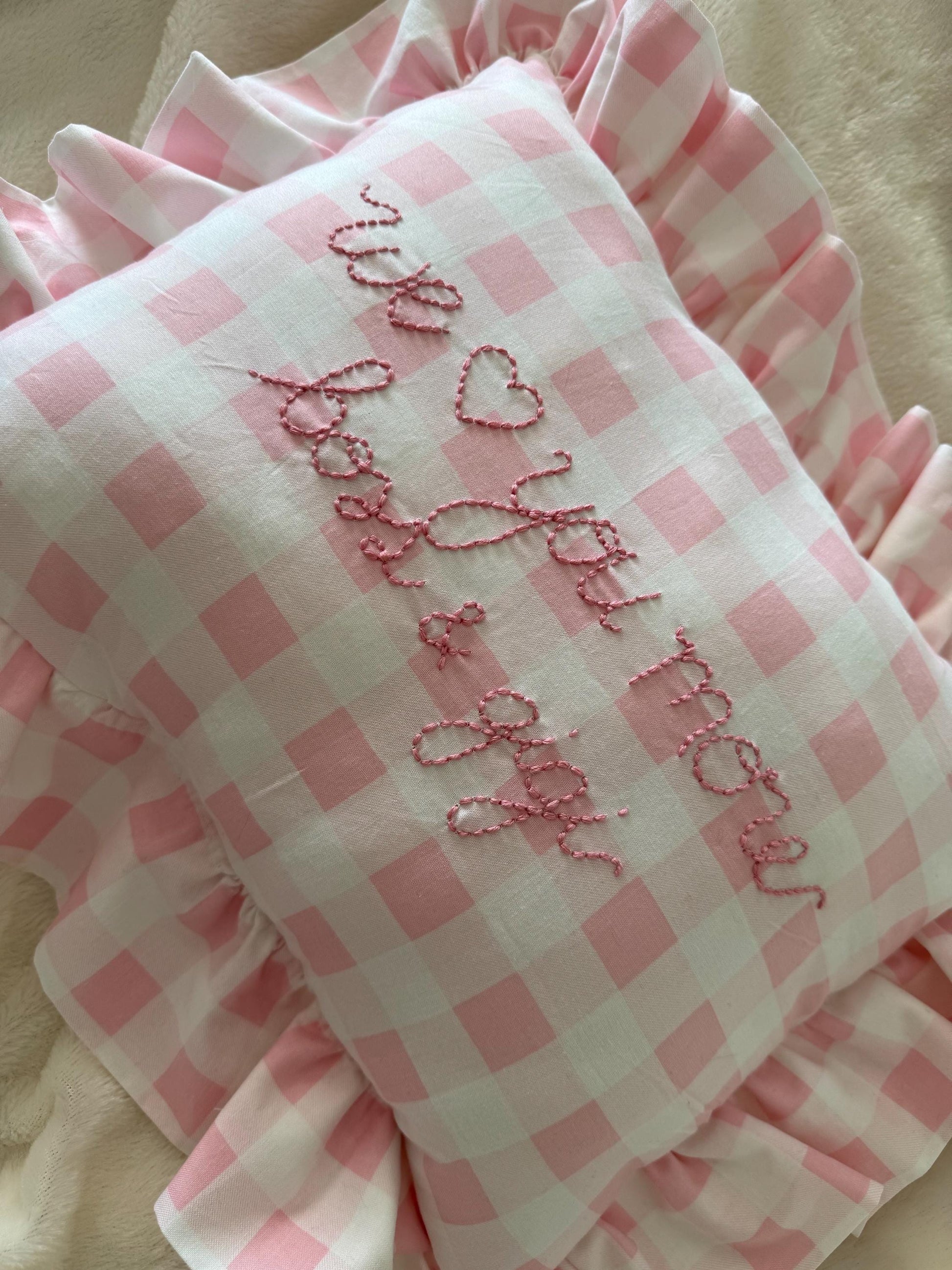 Pink Gingham Embroidered Throw Pillow | Personalized Pillow | Handmade Throw Pillow | Baby Gift | Pink Gingham Pillow | Bedroom Decor