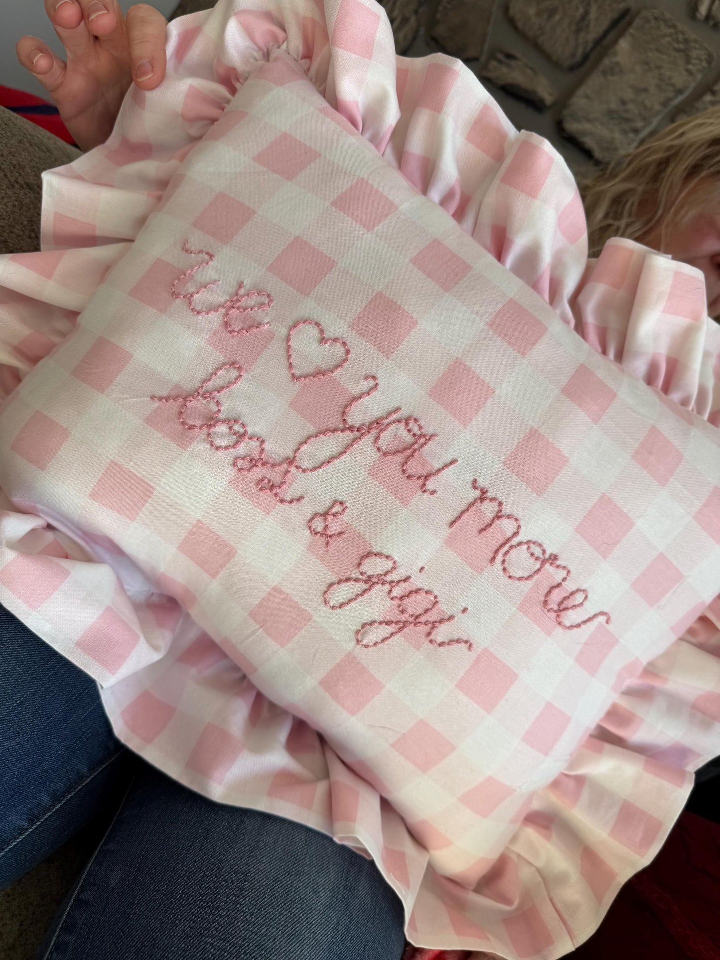 Pink Gingham Embroidered Throw Pillow | Personalized Pillow | Handmade Throw Pillow | Baby Gift | Pink Gingham Pillow | Bedroom Decor
