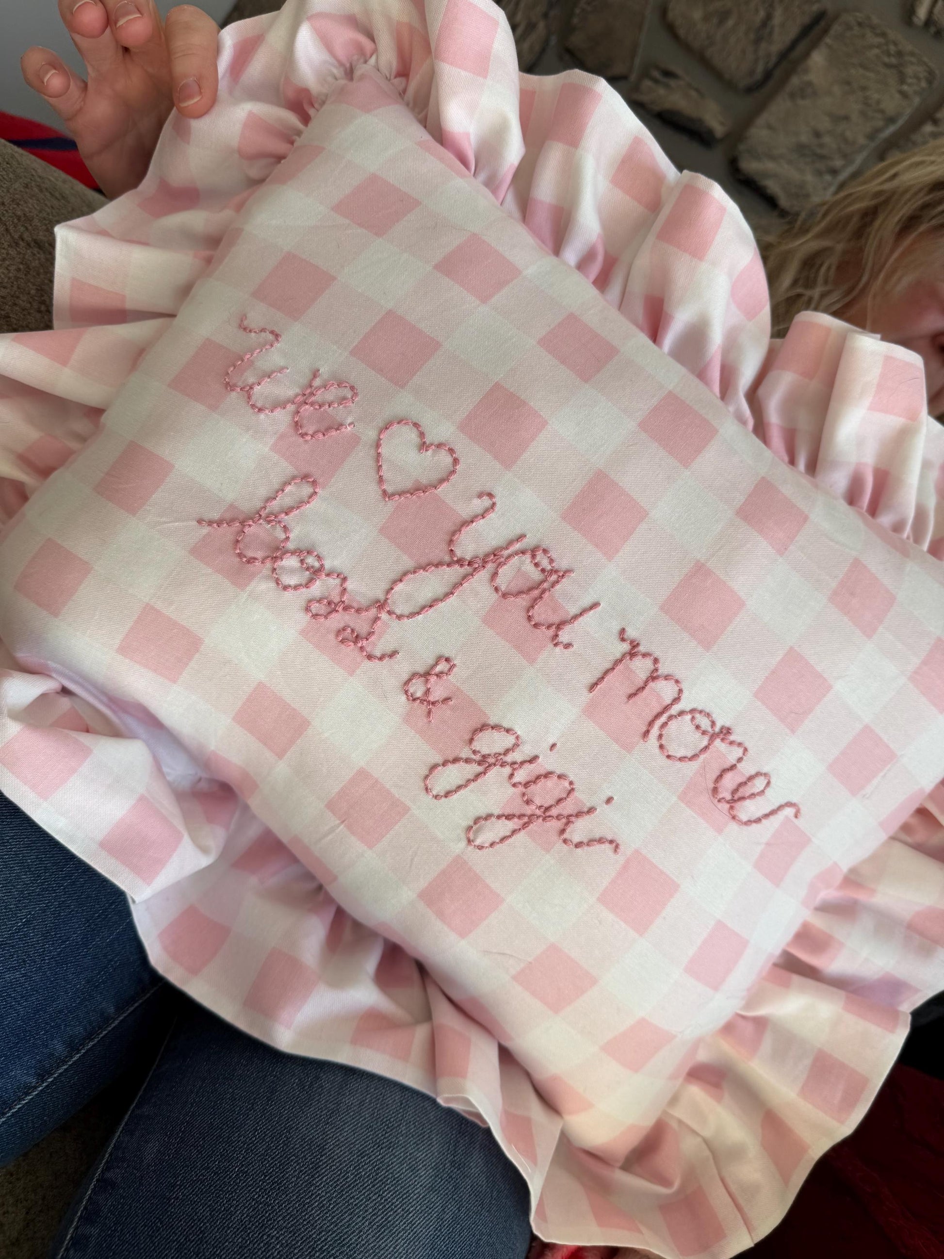 Pink Gingham Embroidered Throw Pillow | Personalized Pillow | Handmade Throw Pillow | Baby Gift | Pink Gingham Pillow | Bedroom Decor