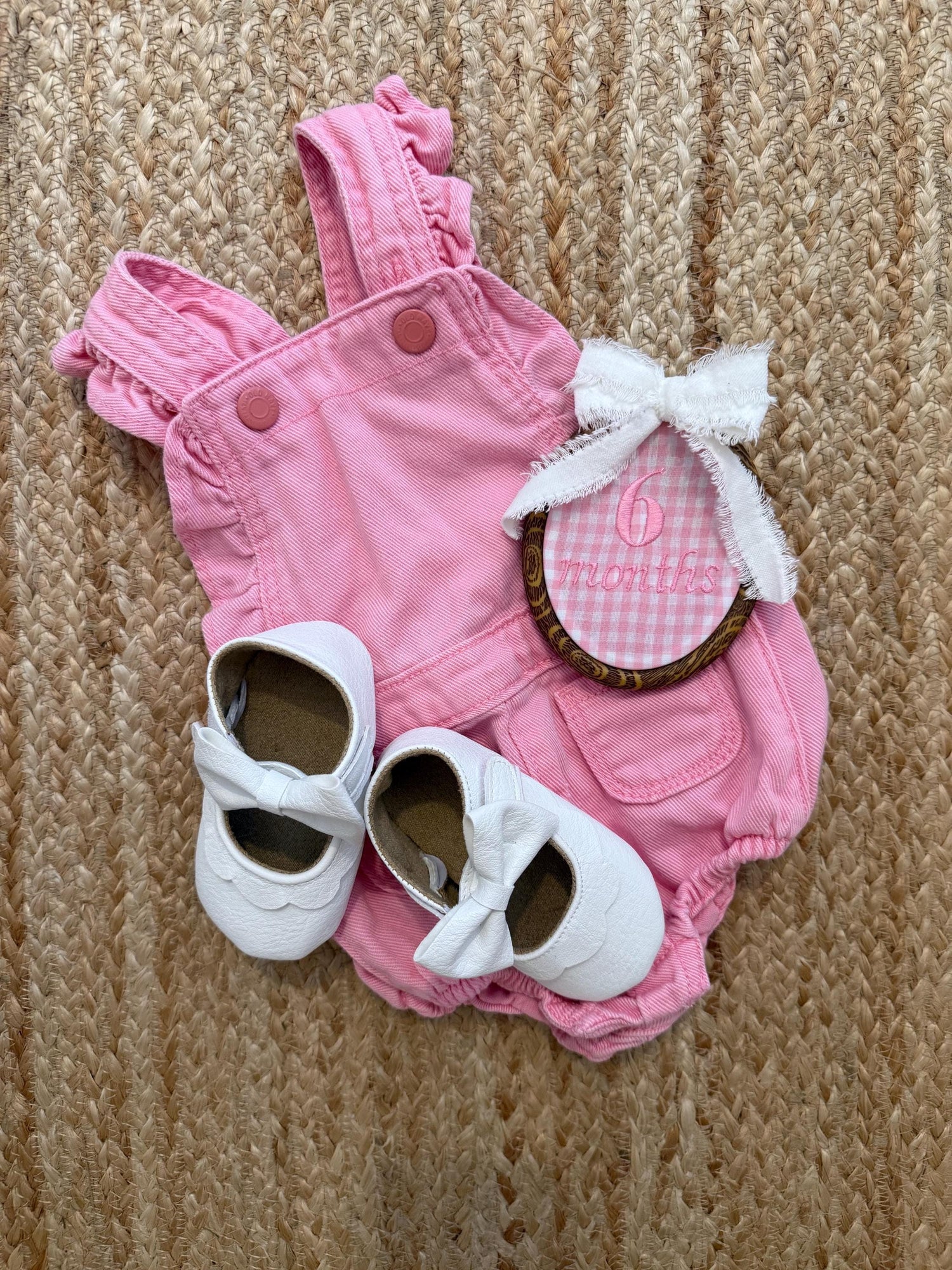 Pink Gingham First Year Milestone Hoops | Embroidered Baby Milestone | Pink Month Sign with Bow | Photo Props | Baby Girl Milestone