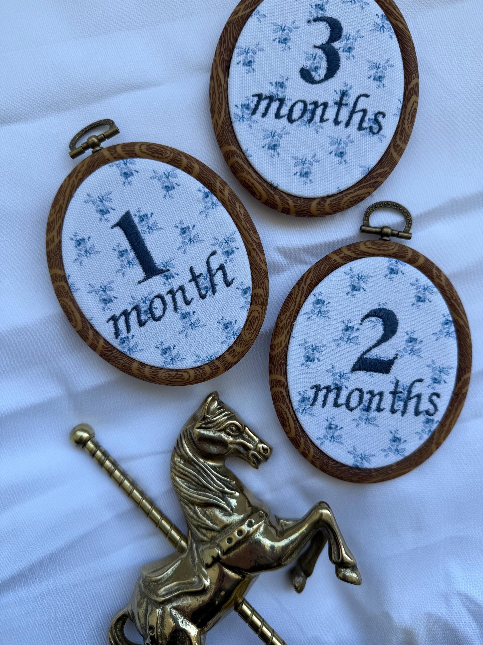 Baby’s First Year | Baby Monthly Milestones | Embroidered Baby Milestone | Blue Floral Month Sign with Bow | Photo Props | Baby Milestone