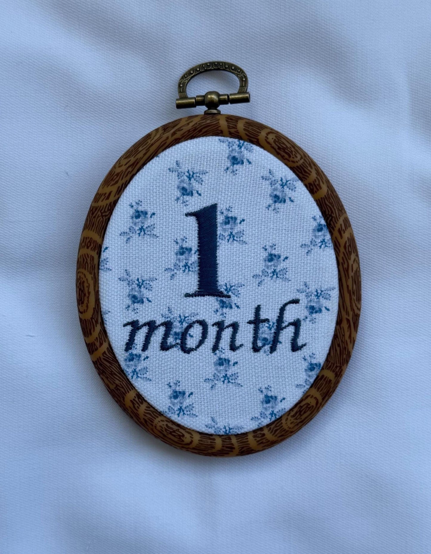 Baby’s First Year | Baby Monthly Milestones | Embroidered Baby Milestone | Blue Floral Month Sign with Bow | Photo Props | Baby Milestone