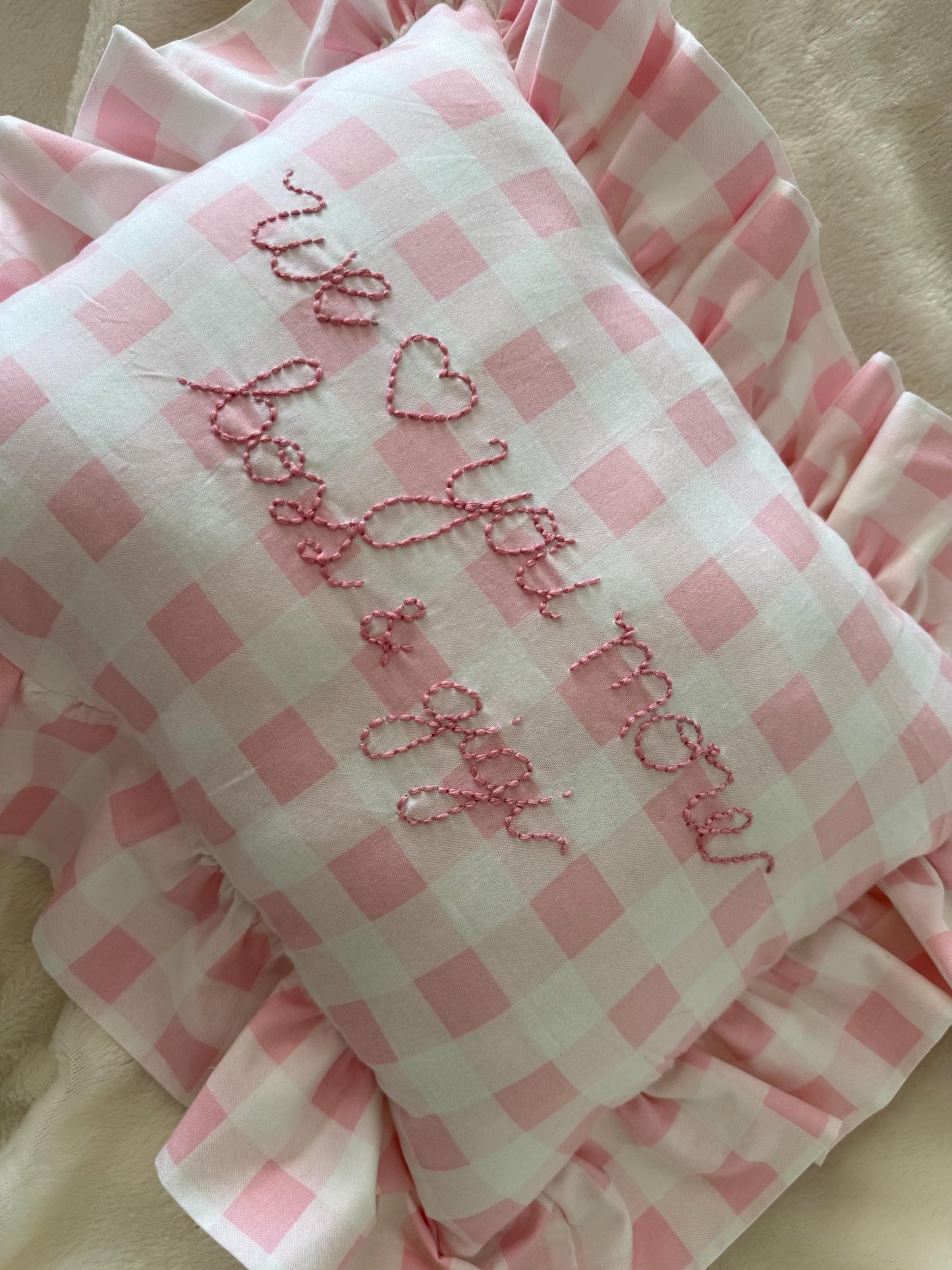 Pink Gingham Embroidered Throw Pillow | Personalized Pillow | Handmade Throw Pillow | Baby Gift | Pink Gingham Pillow | Bedroom Decor