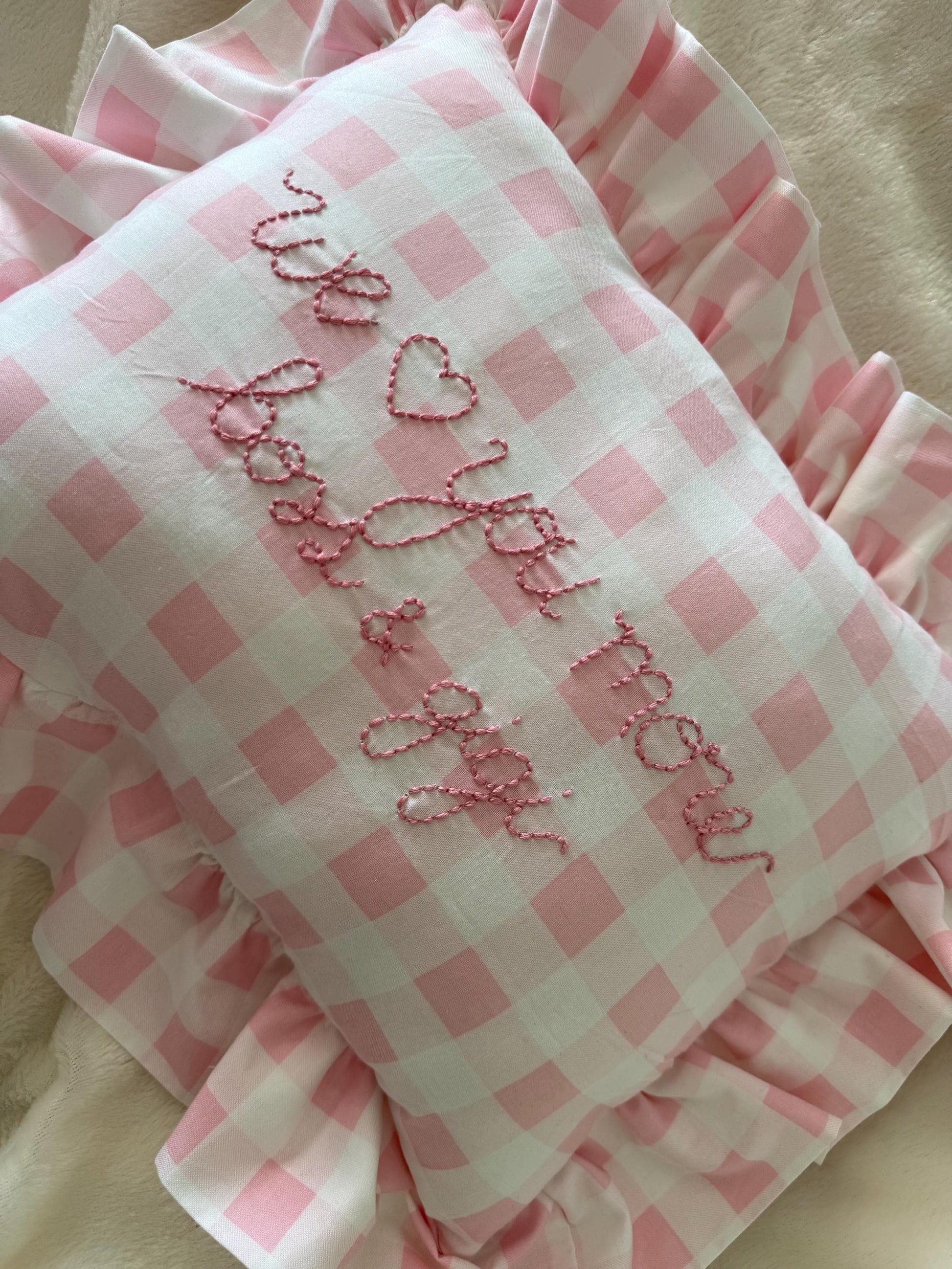 Pink Gingham Embroidered Throw Pillow | Personalized Pillow | Handmade Throw Pillow | Baby Gift | Pink Gingham Pillow | Bedroom Decor