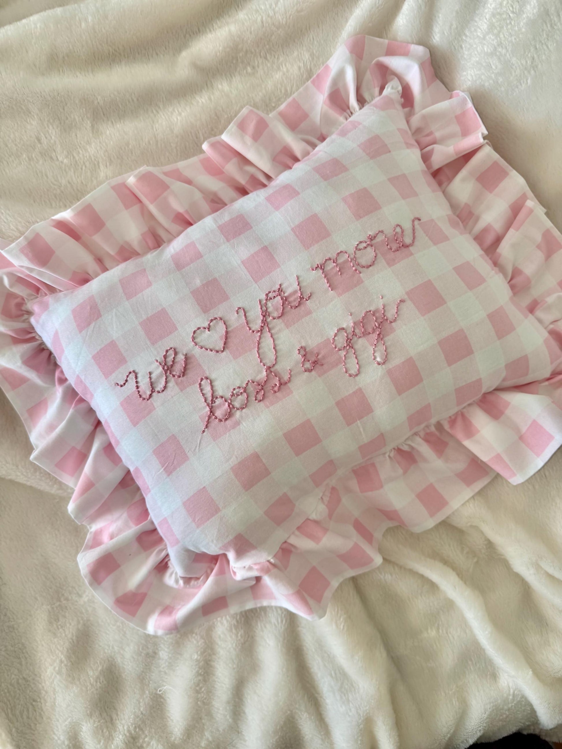 Pink Gingham Embroidered Throw Pillow | Personalized Pillow | Handmade Throw Pillow | Baby Gift | Pink Gingham Pillow | Bedroom Decor