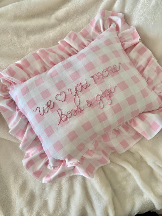 Pink Gingham Embroidered Throw Pillow | Personalized Pillow | Handmade Throw Pillow | Baby Gift | Pink Gingham Pillow | Bedroom Decor