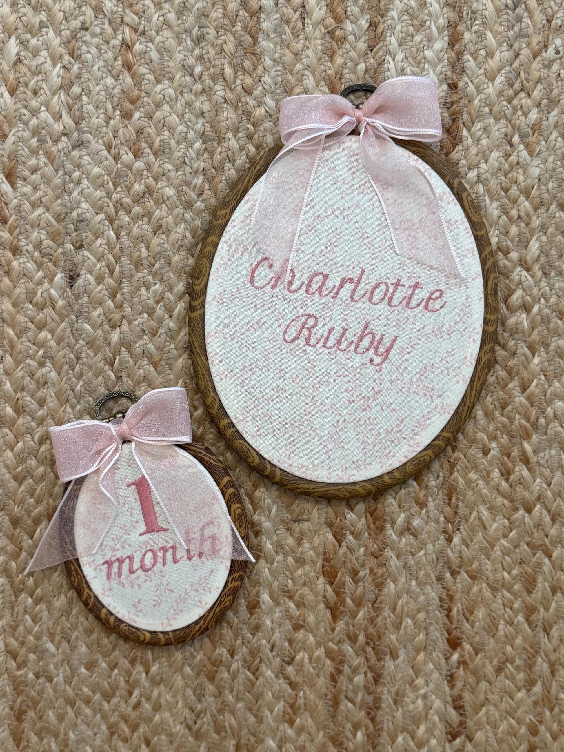 First Year Milestone Hoops | Pink Embroidered Baby Milestone Hoops | Vintage Baby | Girl Monthly Photo Props | Baby Milestone