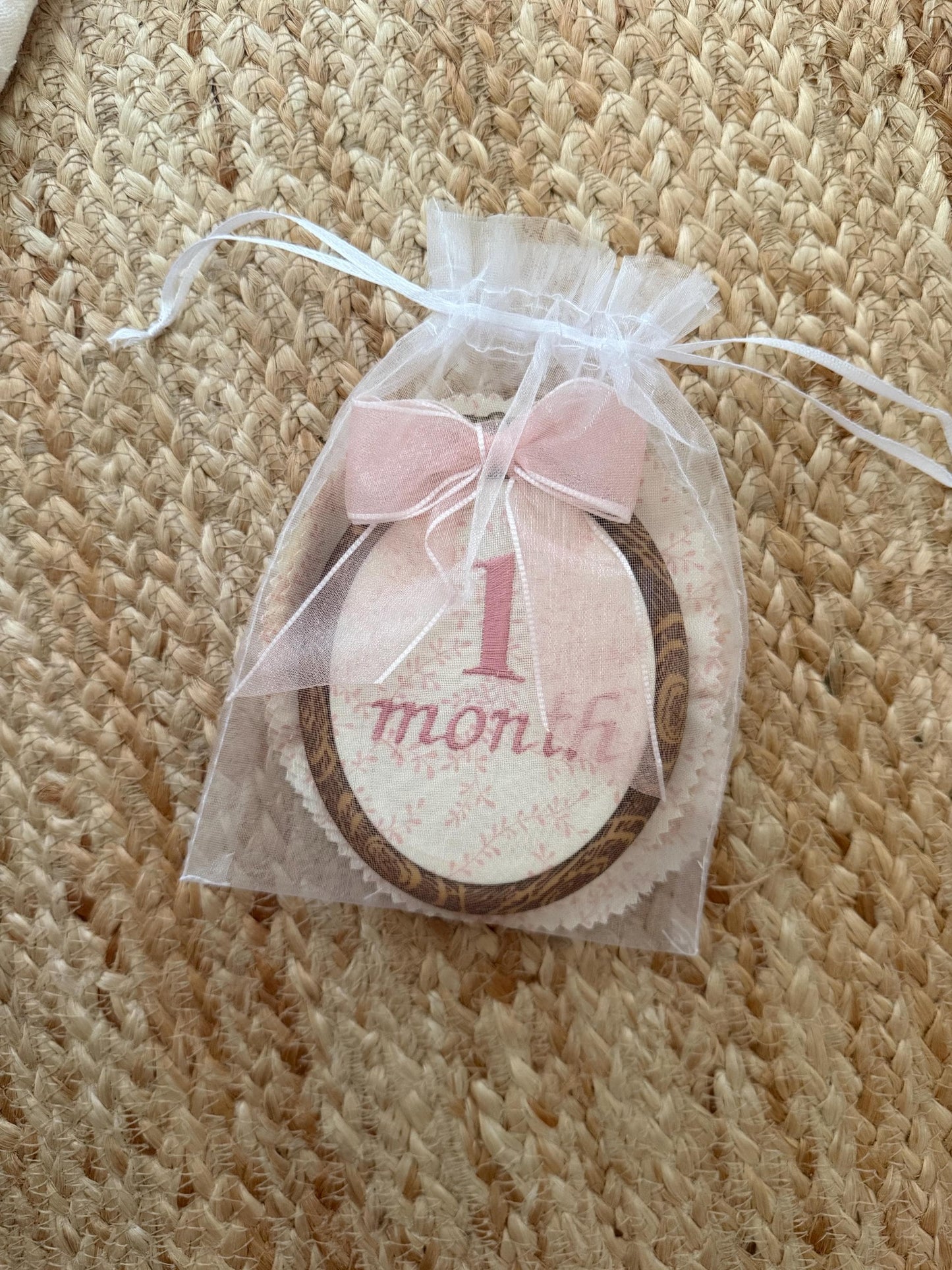 First Year Milestone Hoops | Pink Embroidered Baby Milestone Hoops | Vintage Baby | Girl Monthly Photo Props | Baby Milestone