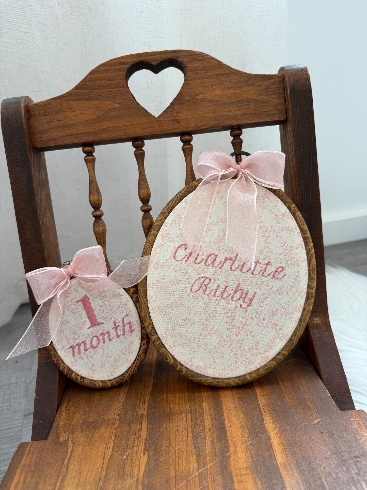 First Year Milestone Hoops | Pink Embroidered Baby Milestone Hoops | Vintage Baby | Girl Monthly Photo Props | Baby Milestone