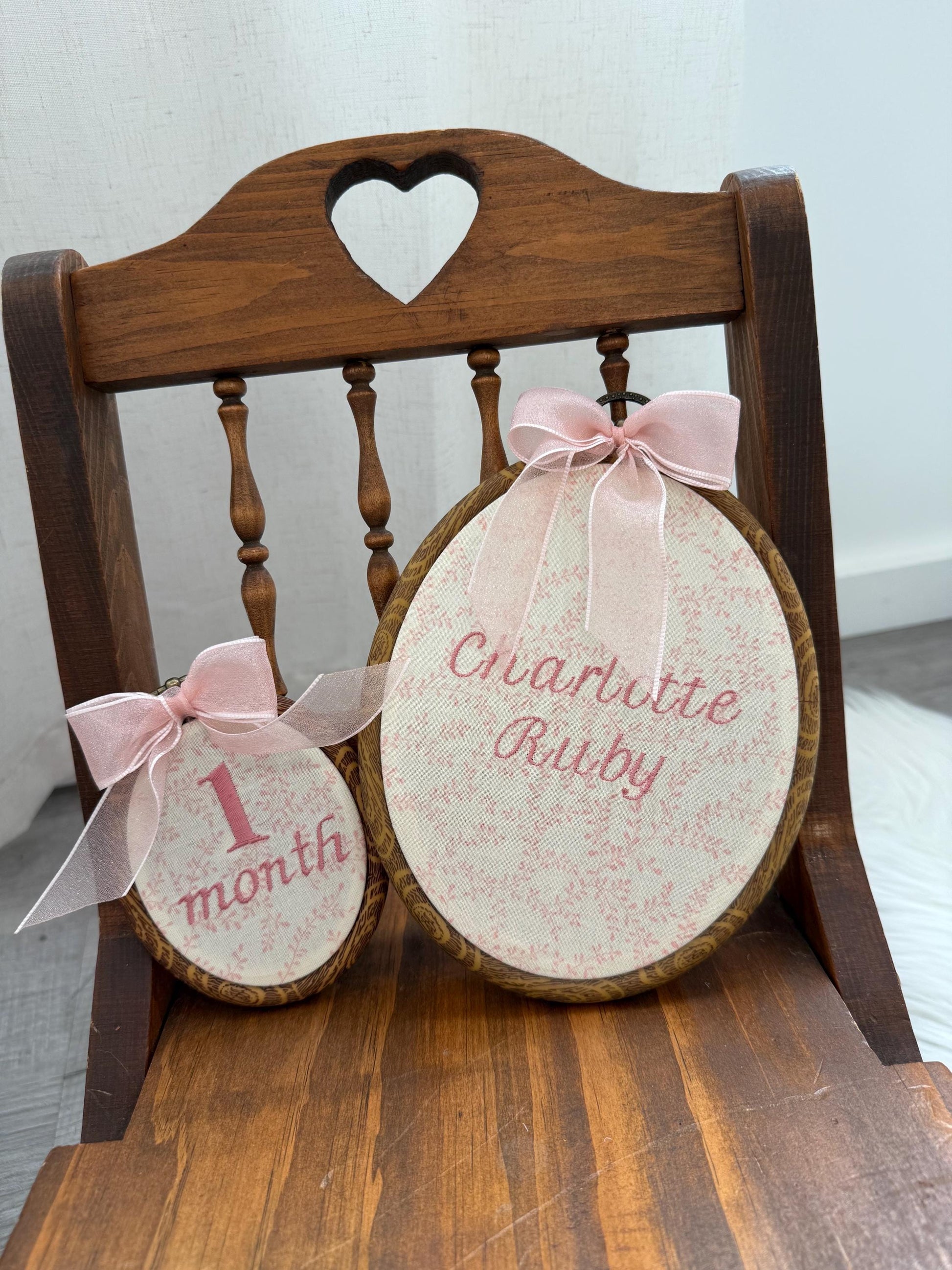 First Year Milestone Hoops | Pink Embroidered Baby Milestone Hoops | Vintage Baby | Girl Monthly Photo Props | Baby Milestone