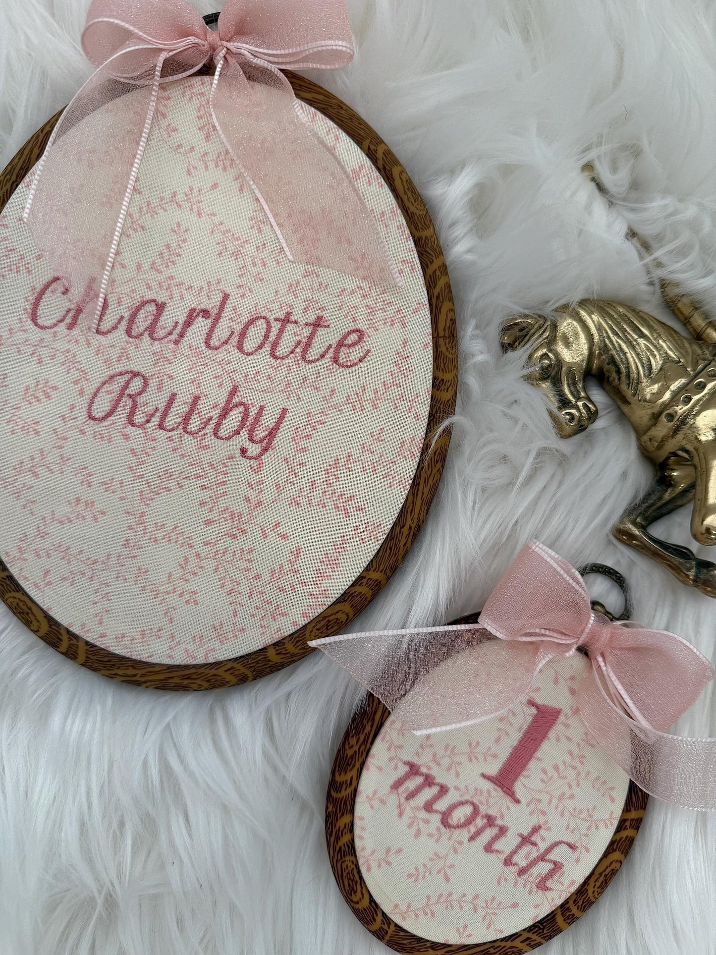 First Year Milestone Hoops | Pink Embroidered Baby Milestone Hoops | Vintage Baby | Girl Monthly Photo Props | Baby Milestone