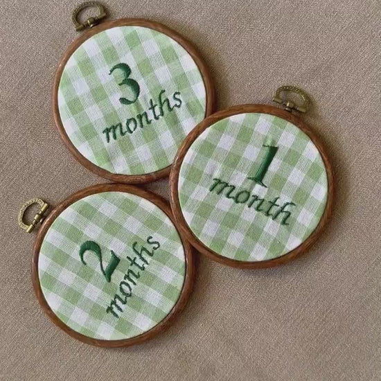 Green Gingham First Year Milestone Hoops | Embroidered Baby Milestone | Photo Props | Baby Boy Gift