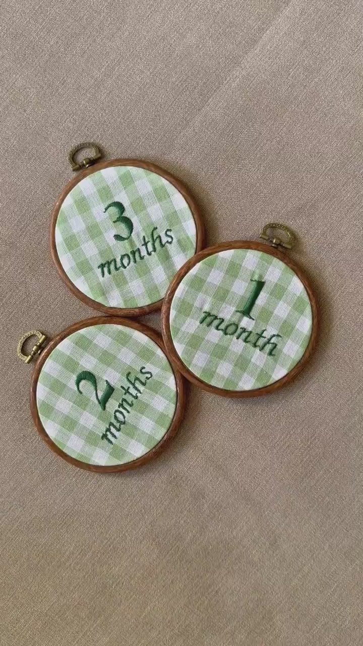 Green Gingham First Year Milestone Hoops | Embroidered Baby Milestone | Photo Props | Baby Boy Gift