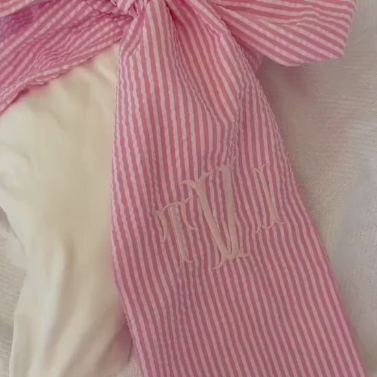Monogrammed Newborn Bow Sash | Birth Announcement | Seersucker Bow Sash | Baby Photo Prop | Baby Announcement Picture Prop | Preppy Baby Bow