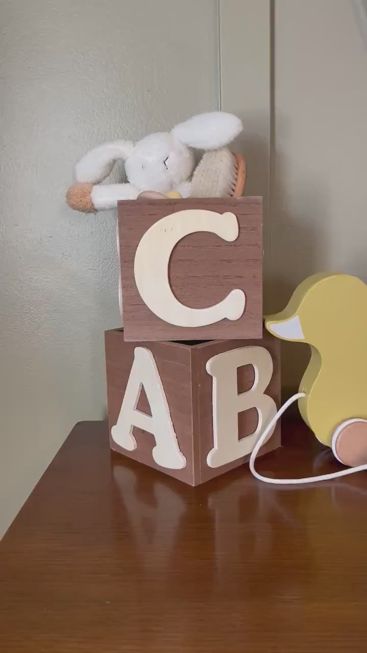 ABC wood blocks | Baby Shower Centerpiece | Birthday Party Centerpiece | 5x5 | Gift Box Nursery Decor | Storage Box Nursery Decor