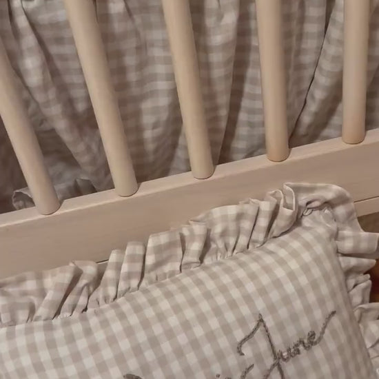 Crib Skirt | Custom matching crib skirt | Ruffled gingham crib skirt to match pillow
