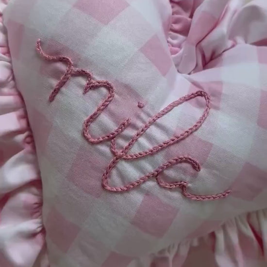 Pink Gingham Heart Pillow | Personalized Embroidered Throw Pillow | Heart Throw Pillow | Gingham Name Heart Pillow |  Girl Throw Pillow