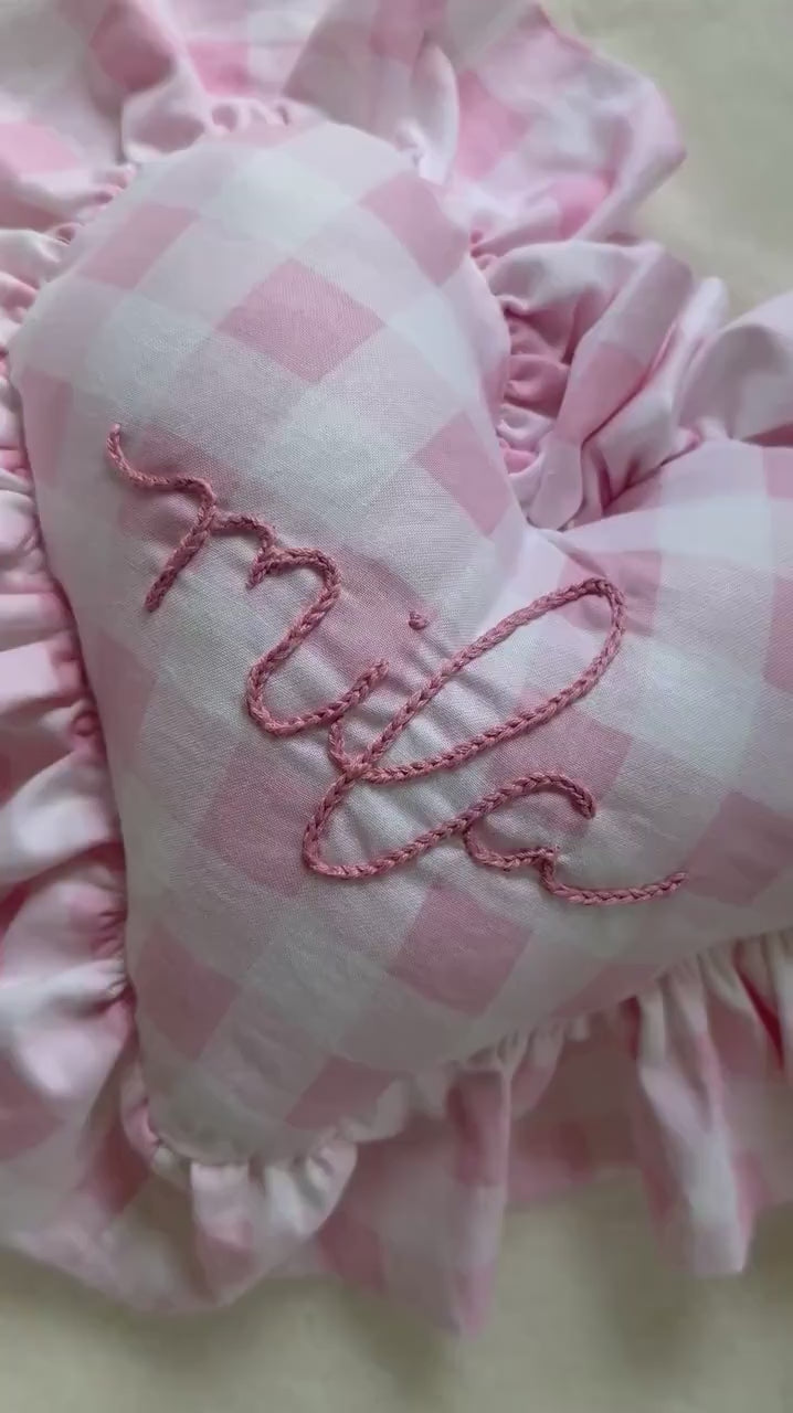 Pink Gingham Heart Pillow | Personalized Embroidered Throw Pillow | Heart Throw Pillow | Gingham Name Heart Pillow |  Girl Throw Pillow
